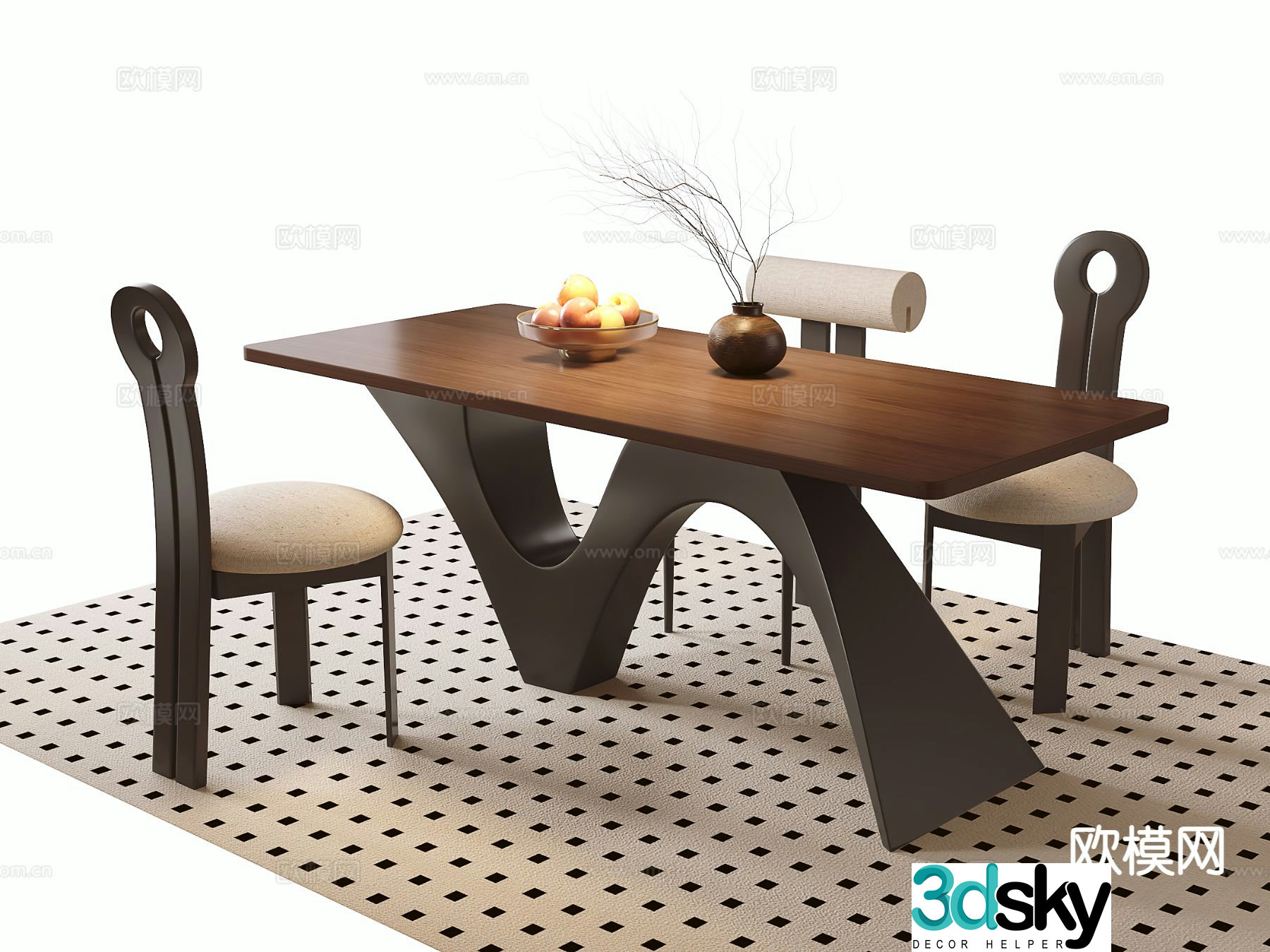 Medieval style dining table and chairs bar dining table 3D model