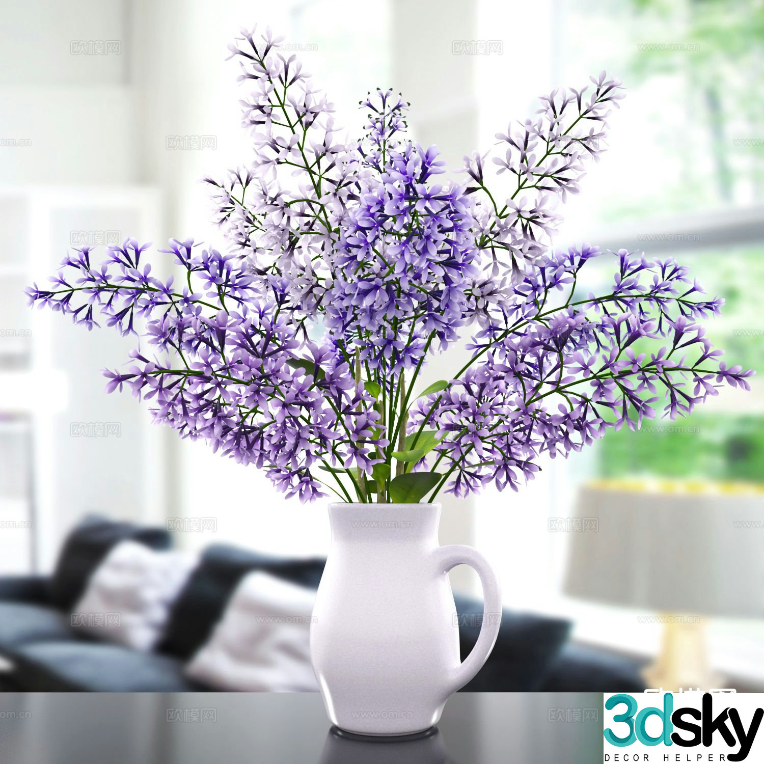 Dried purple flowers vase floral 3d model