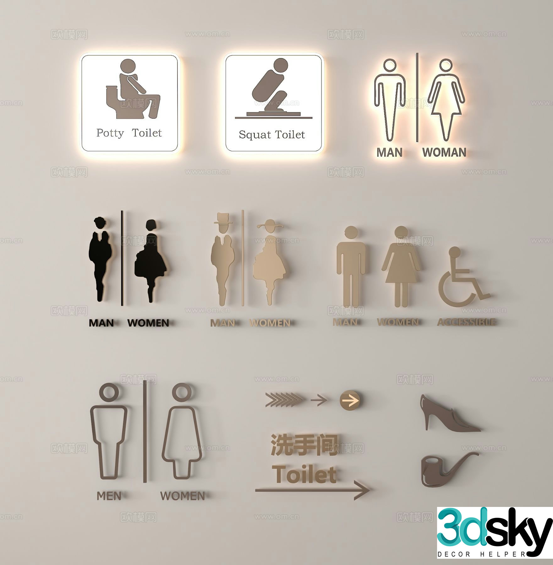 Bathroom sign, sign, guide sign 3d model