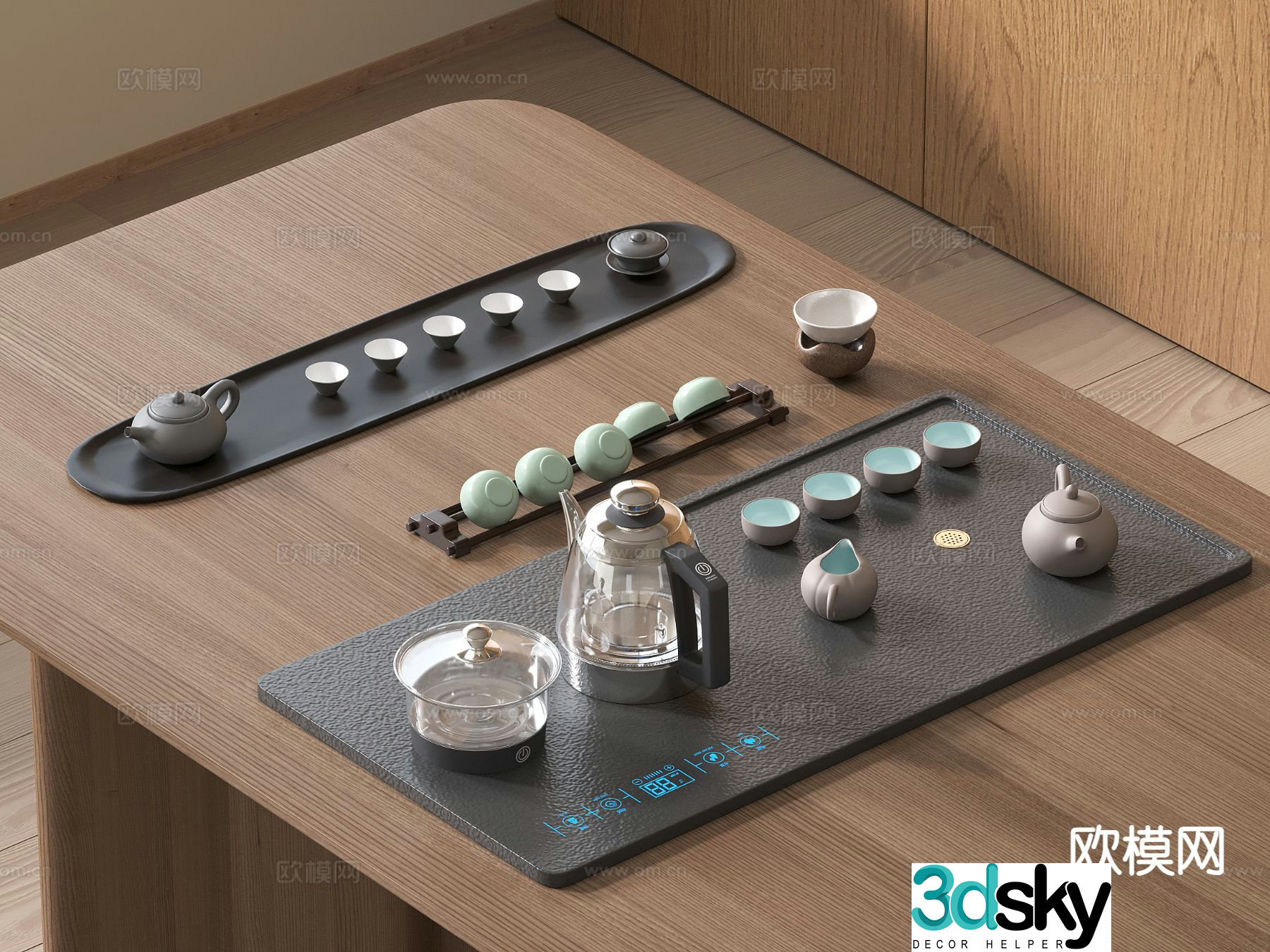 Chinese tea set tea tray teapot tea cup 3d model