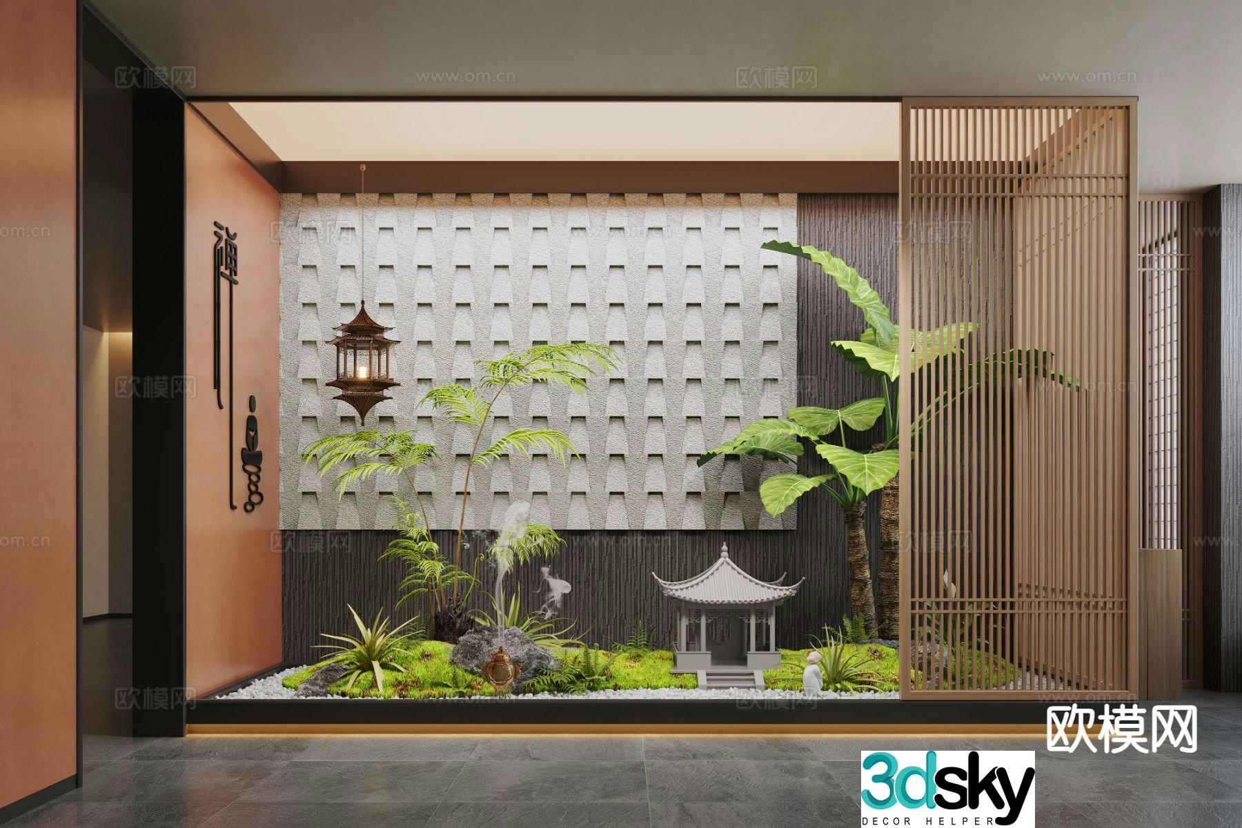 New Chinese style moss landscape landscape sketch indoor landscaping 3d model