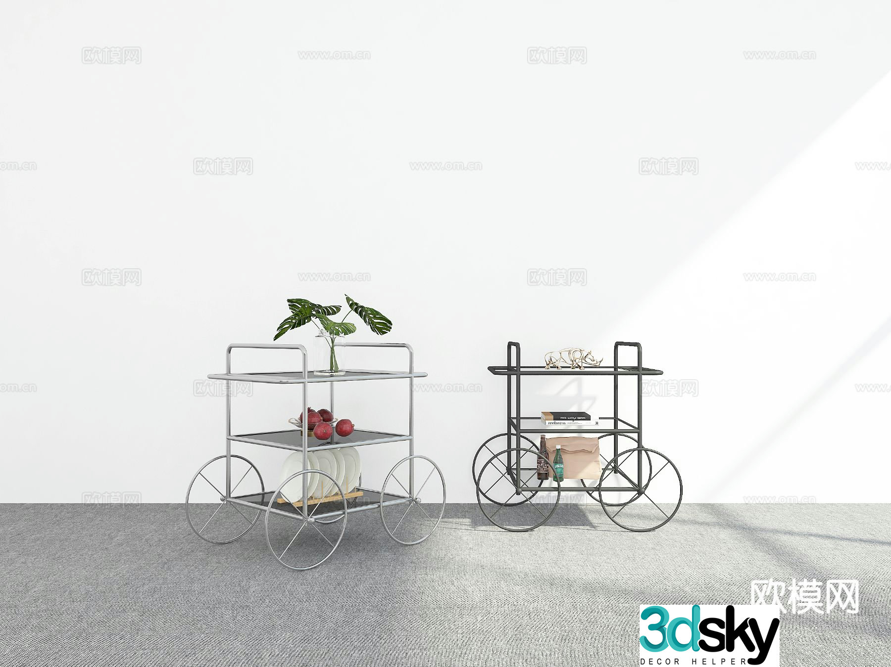 Mobile cart table table side table 3d model