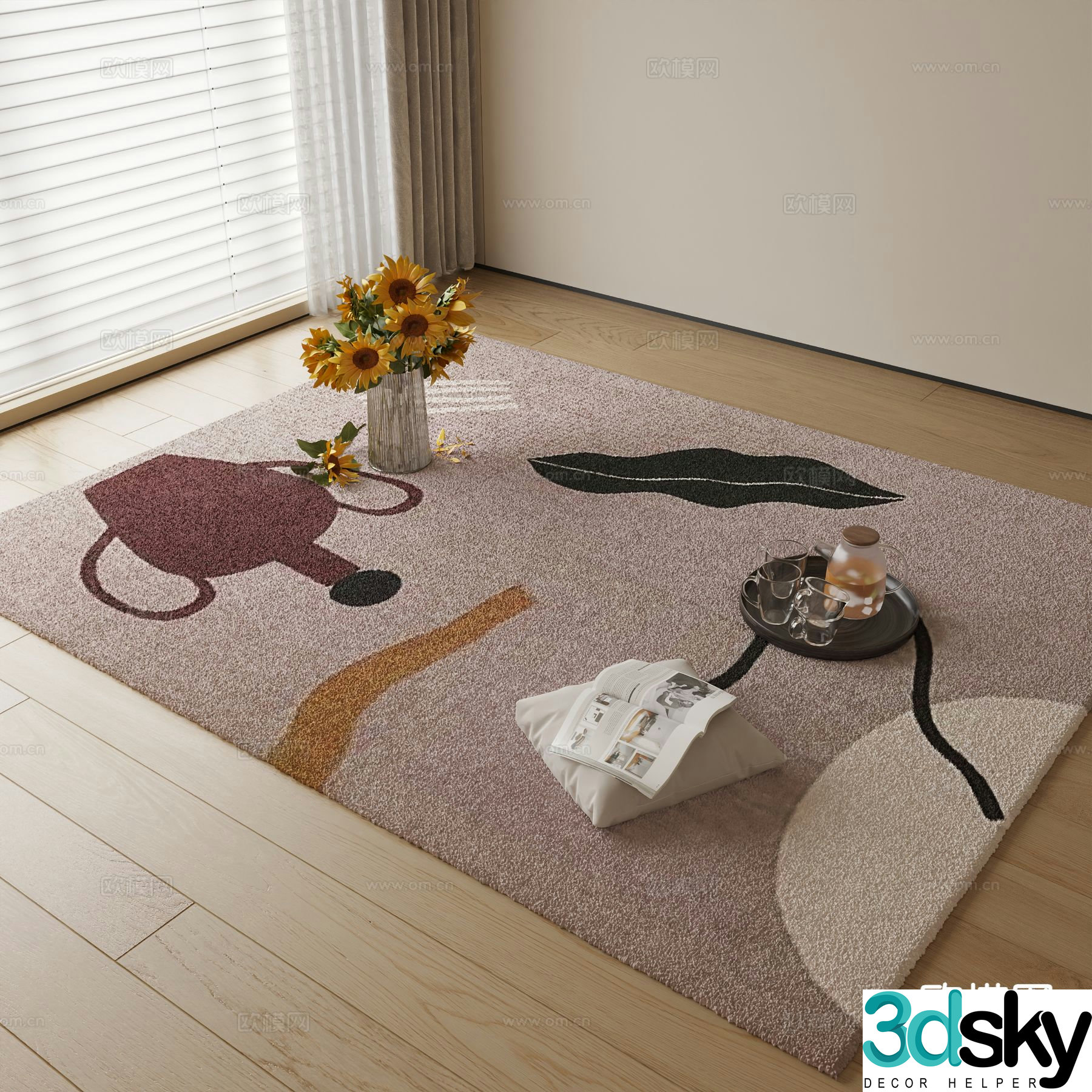 Modern carpet square rug 3d model