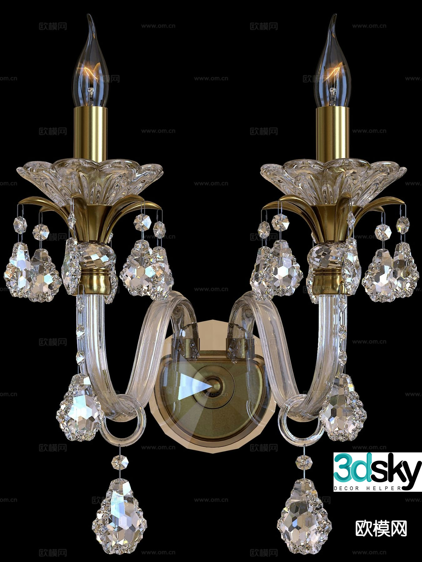European wall lamp crystal lamp 3d model