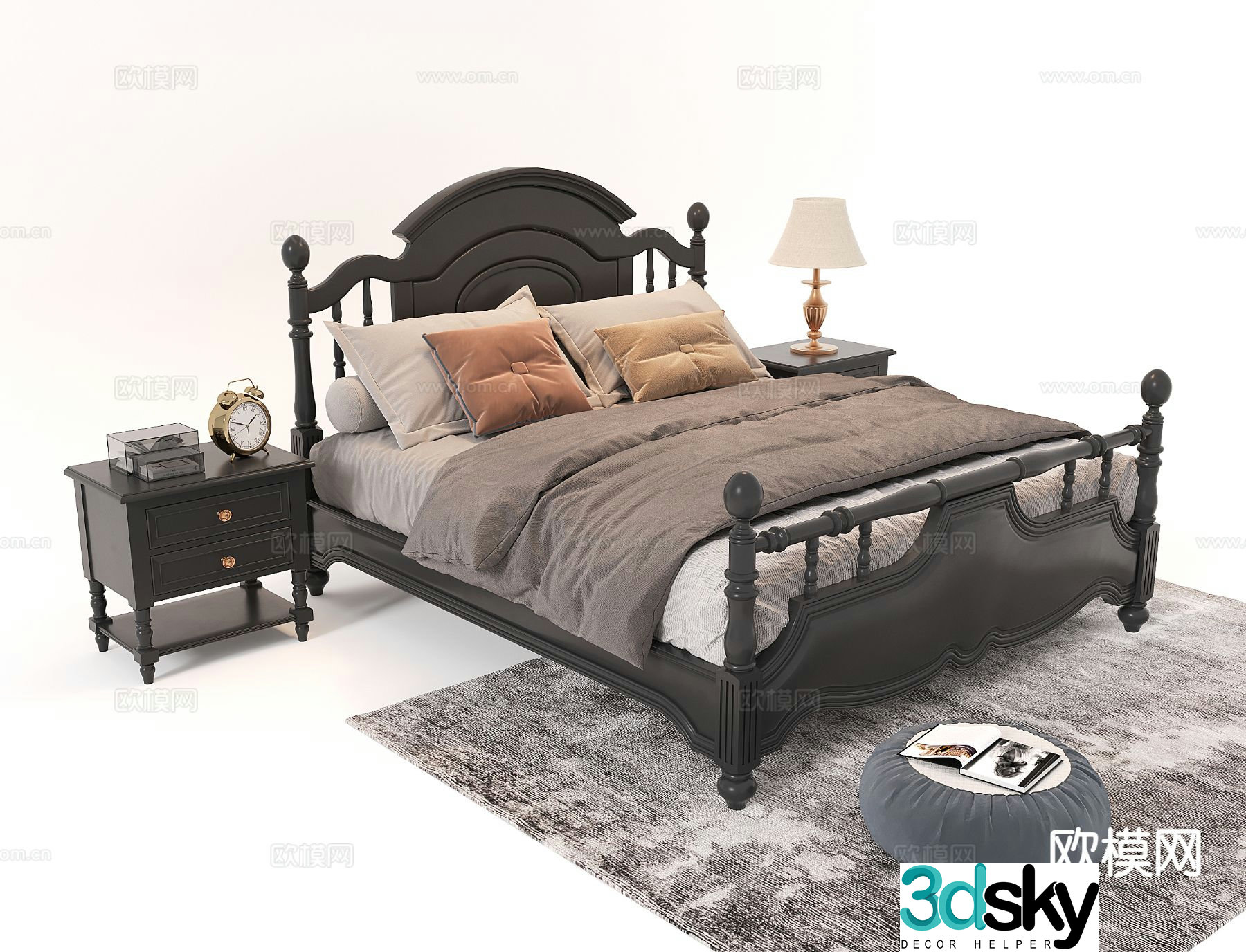 Medieval style double bed 3d model