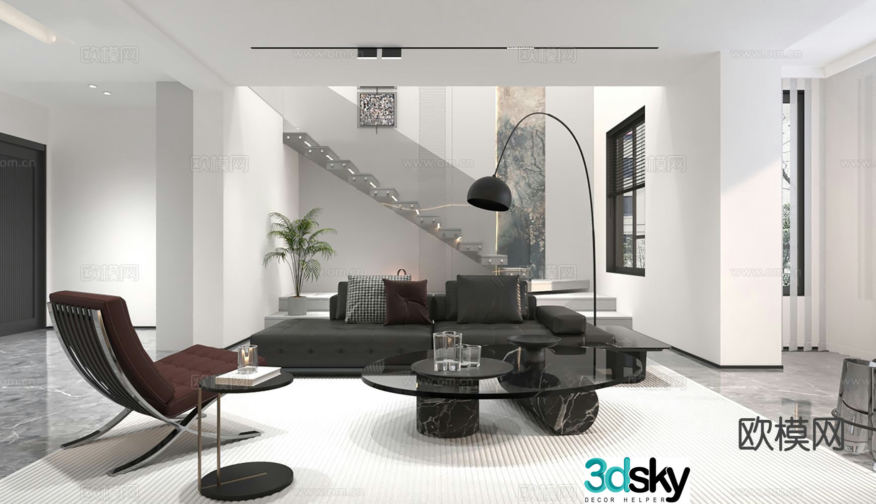 Minimalist villa lobby 3d model