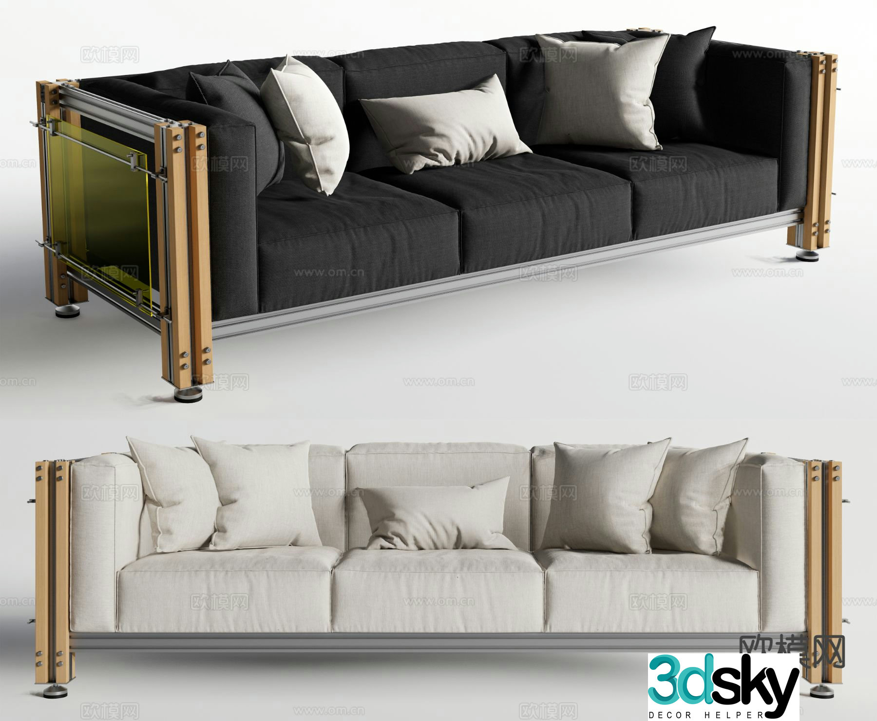 Three seater sofa upholstered sofa 3d model