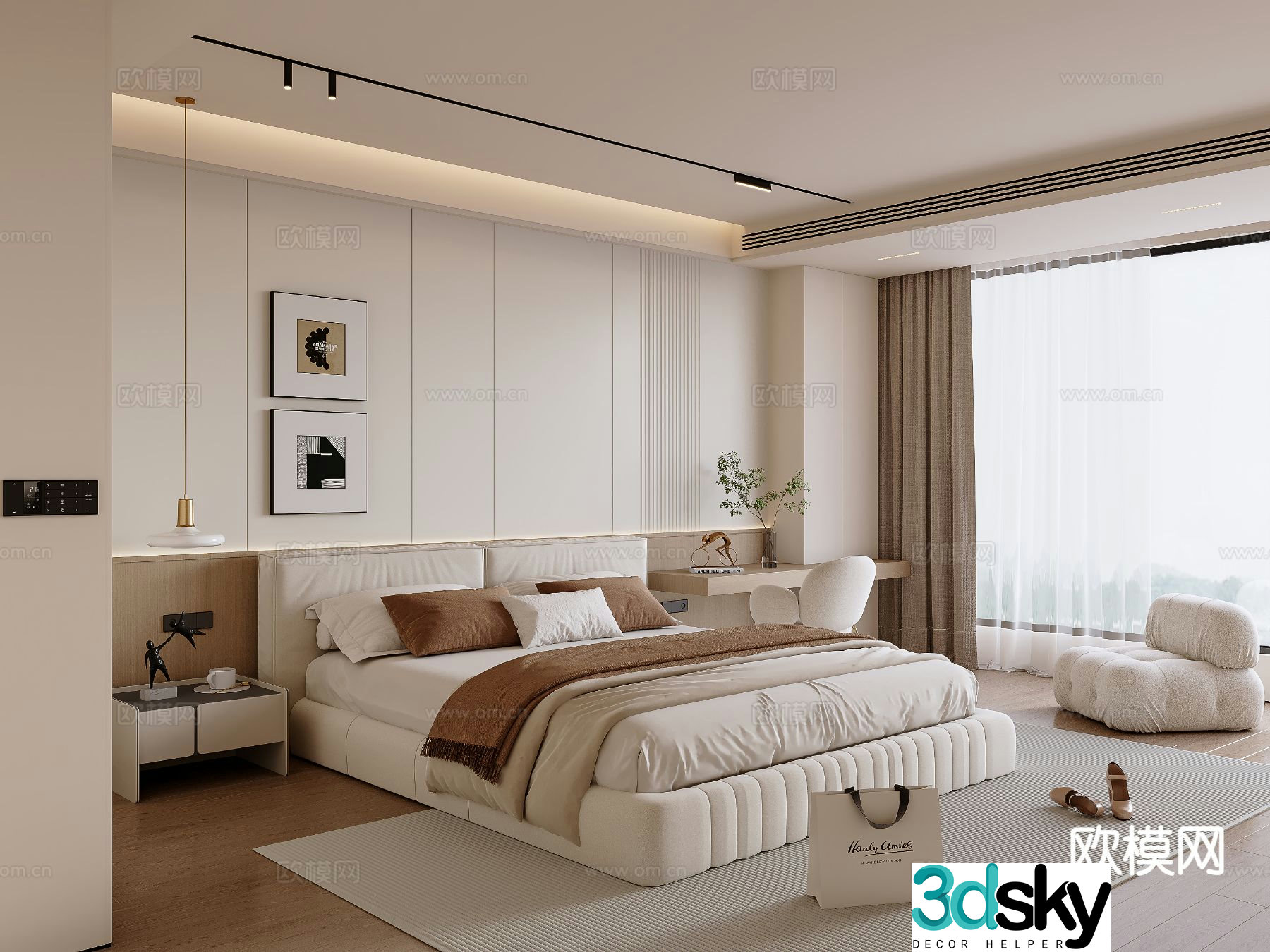 Cream style bedroom master bedroom 3d model