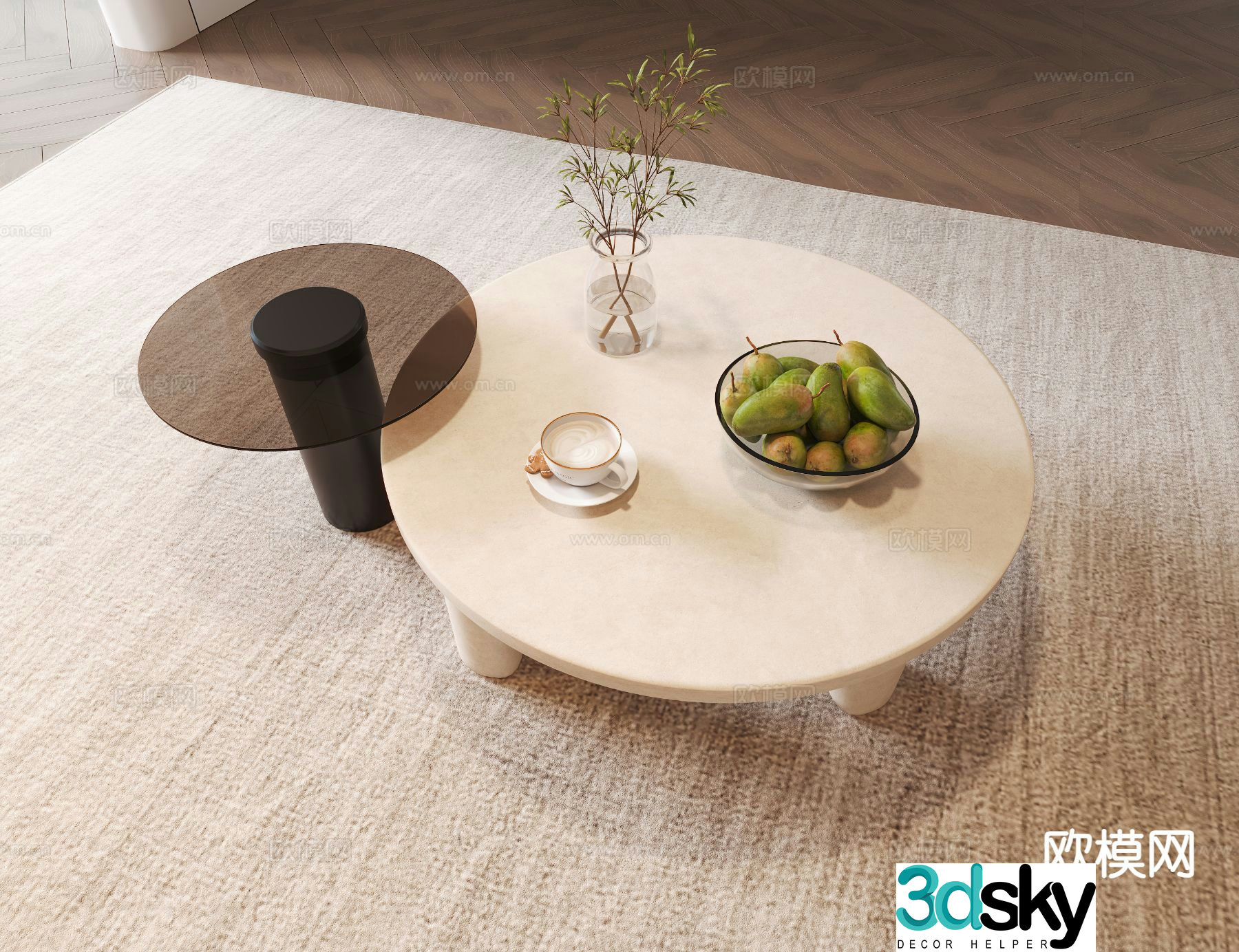 Cream style coffee table mother-in-law coffee table 3d model