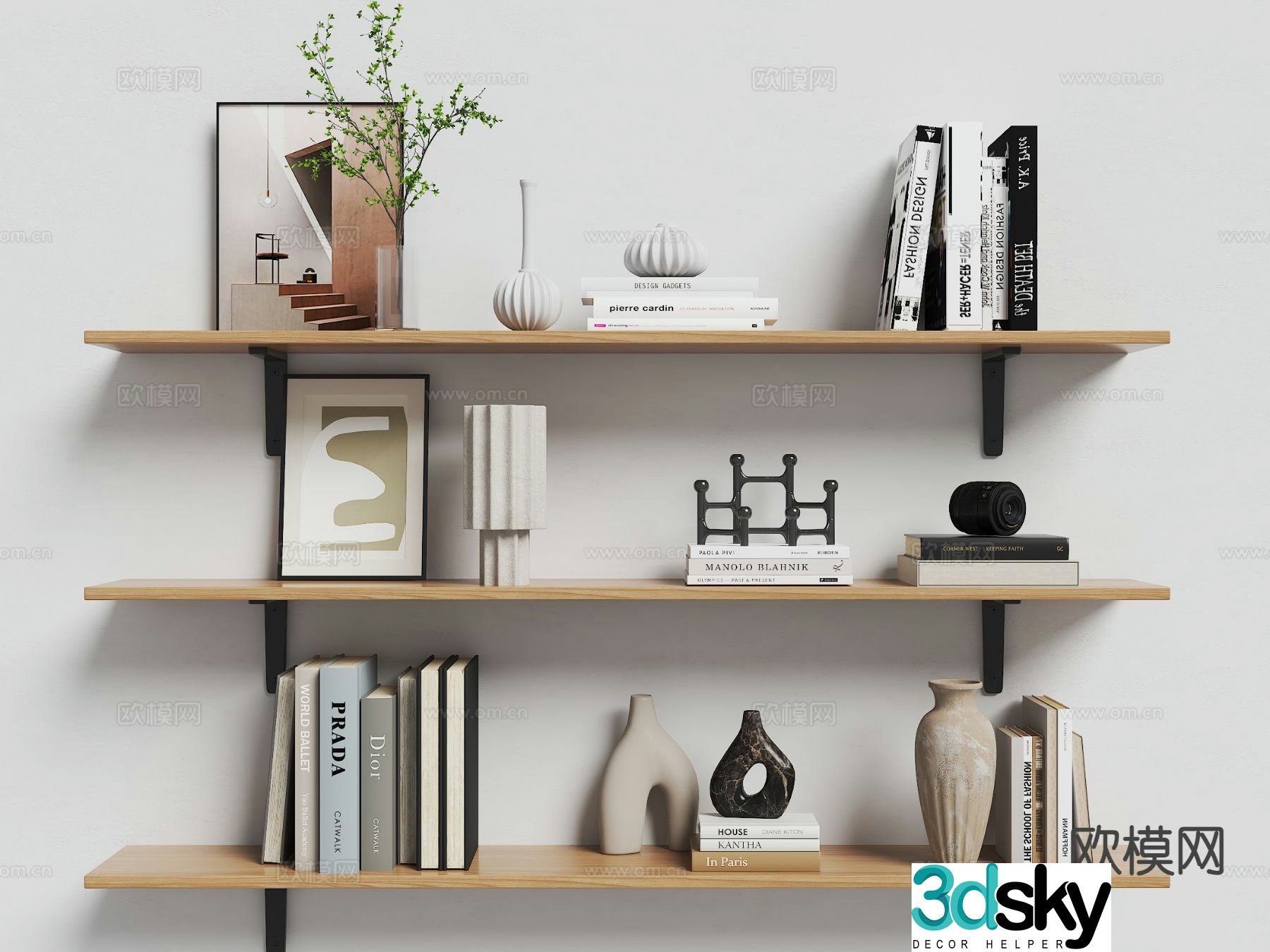 Laminated storage rack solid wood laminate wall hanging bookshelf 3d model