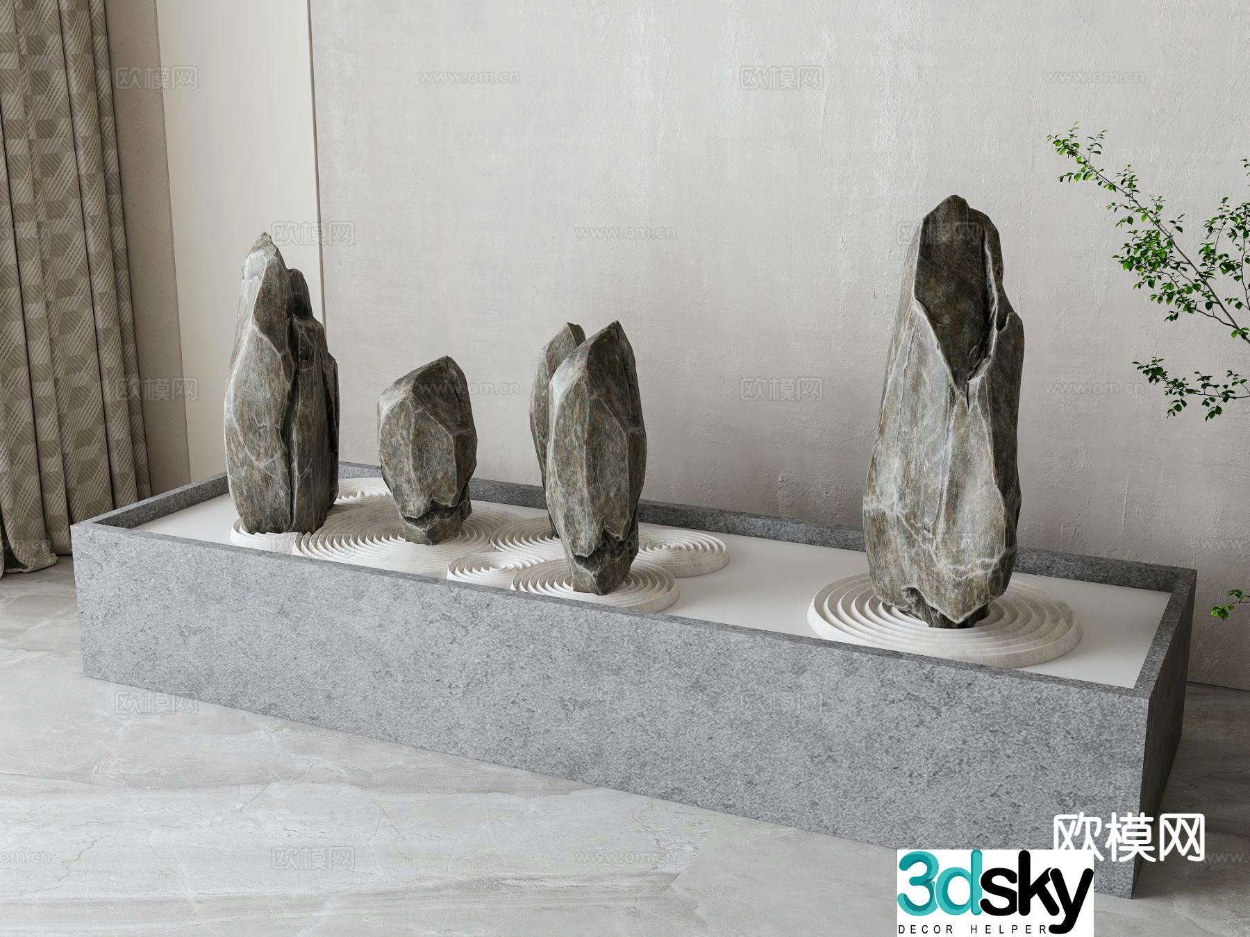 New Chinese style stone ornaments landscape sculpture 3D model