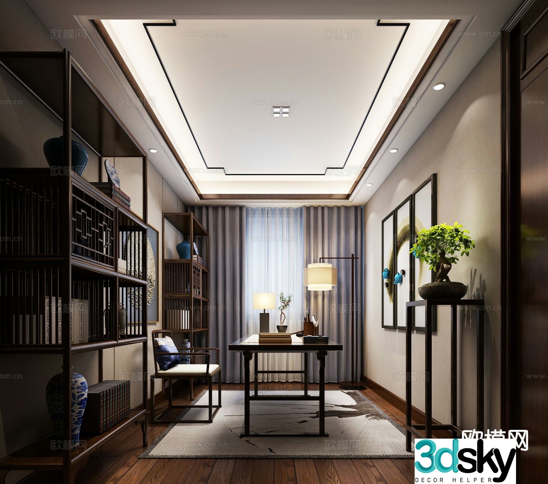 New Chinese style study 3D model