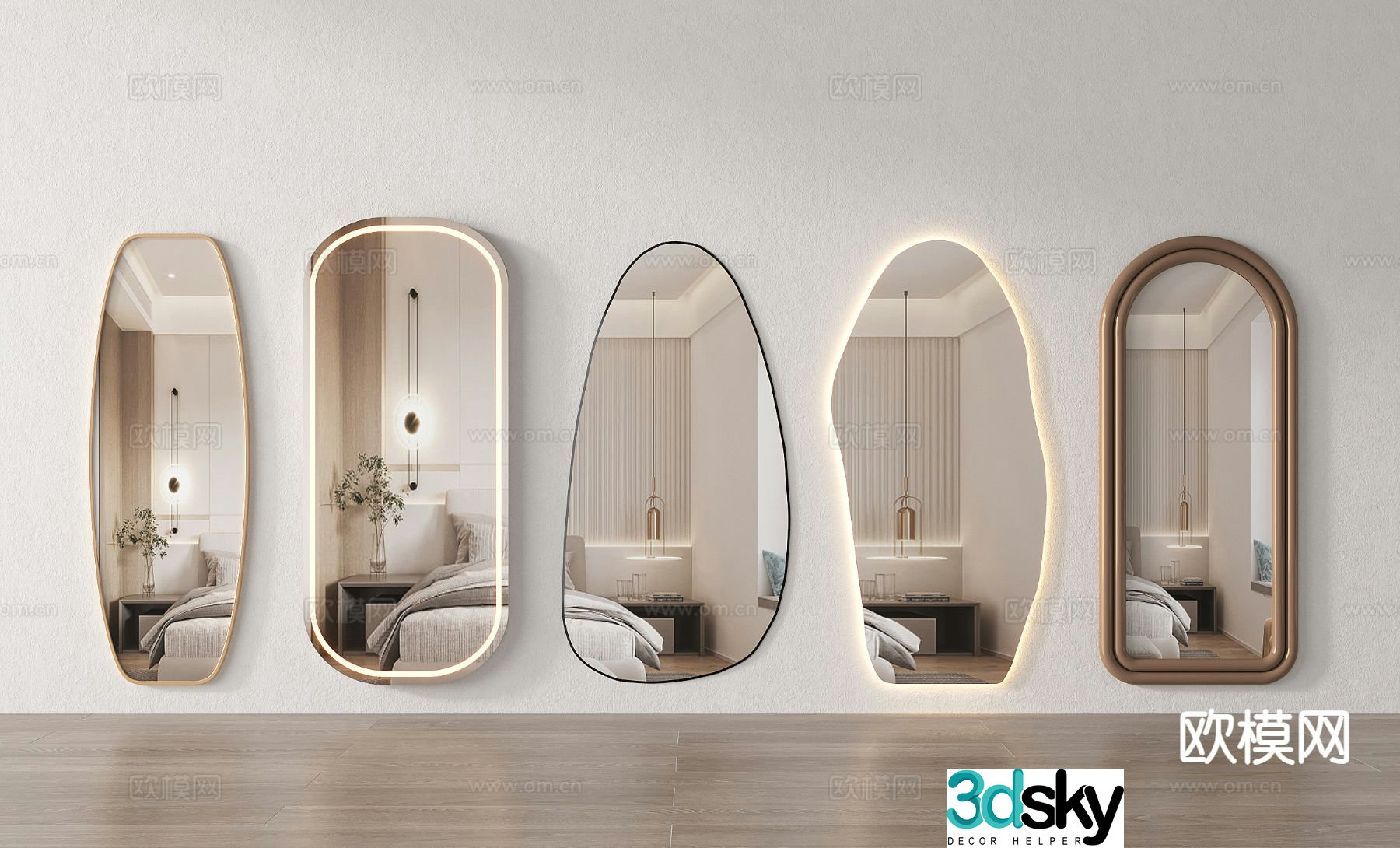 Modern ins style full-length mirror floor-to-ceiling mirror full-length mirror special-shaped mirror decorative mirror 3D model