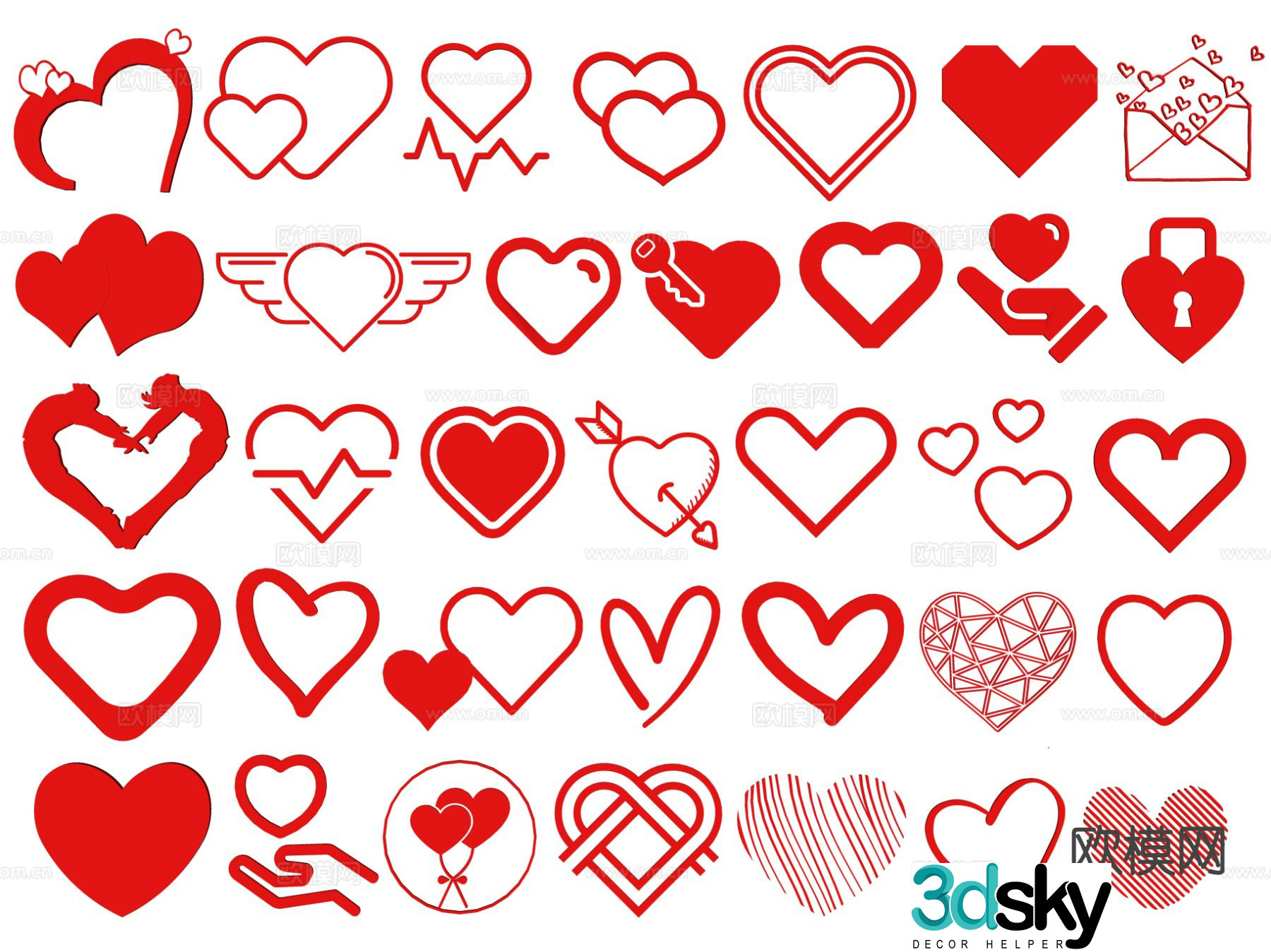 Heart-shaped sketch love silhouette wall decoration wall sticker 3d model