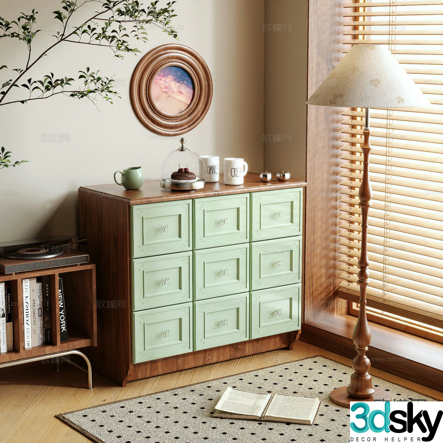 Medieval style chest of drawers entrance cabinet 3D model