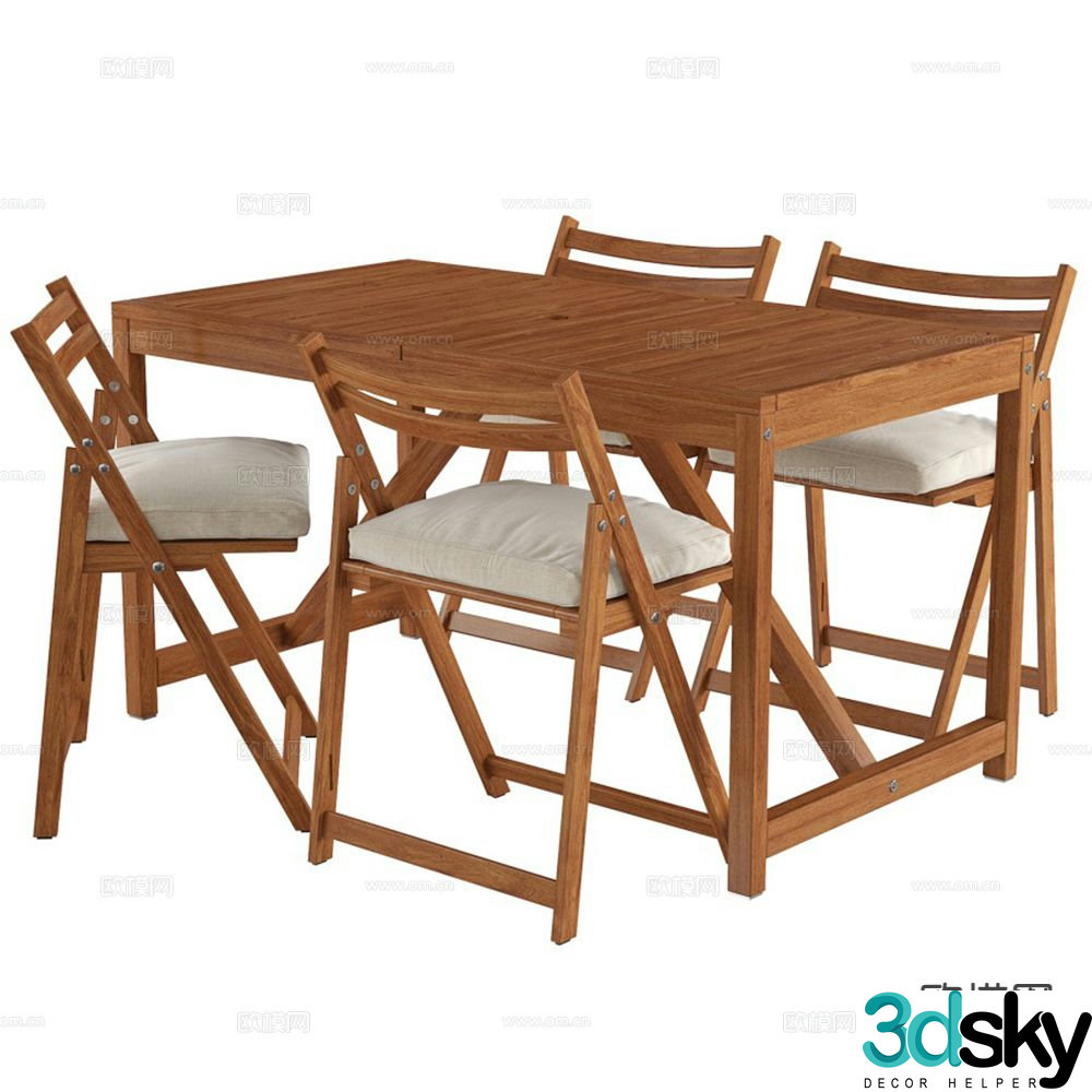 Nammaro bar dining table and chairs solid wood dining table 3d model