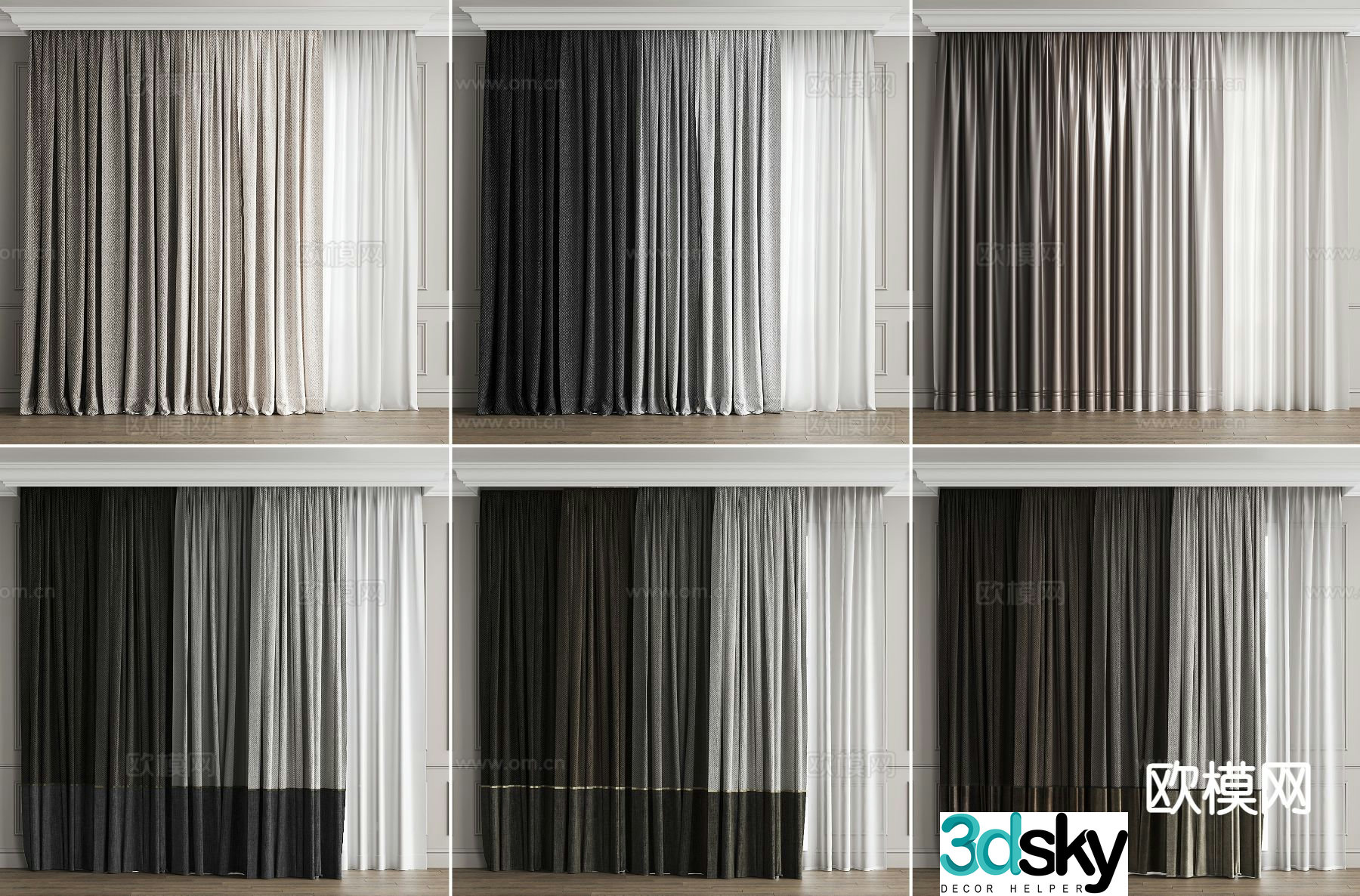 Simple curtain window screen gauze curtain 3d model