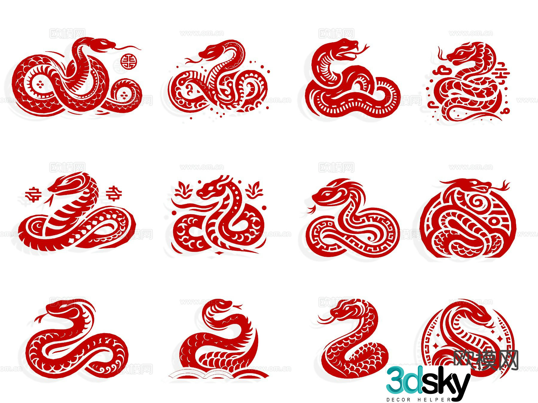 snake zodiac sign wall decoration silhouette element icon 3d model