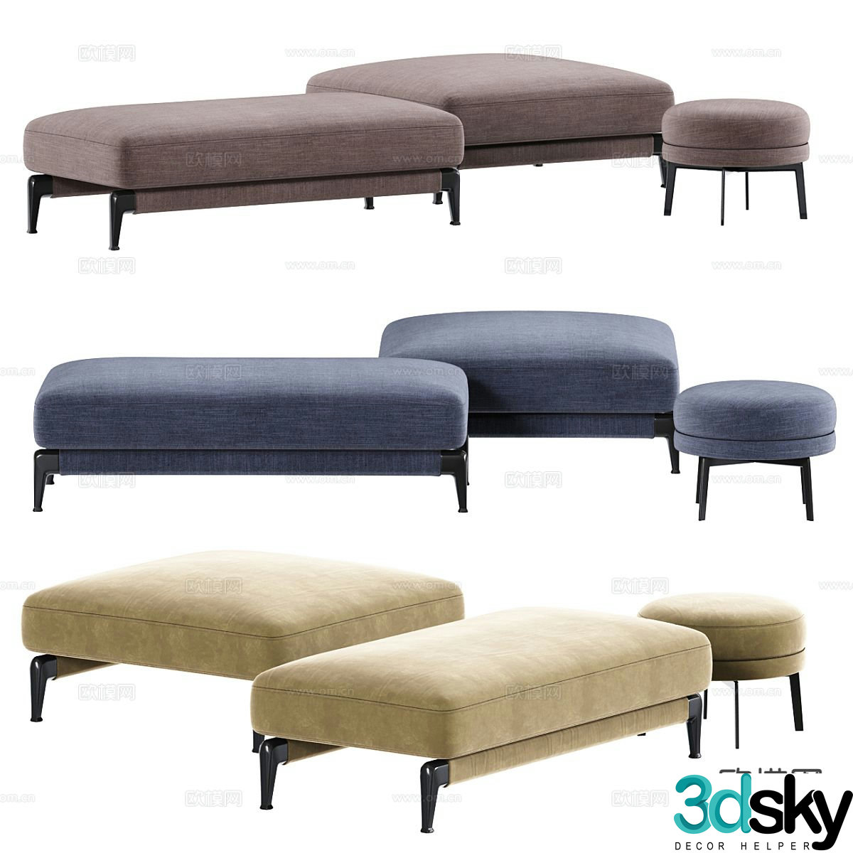 Modern footrest sofa stool 3d model