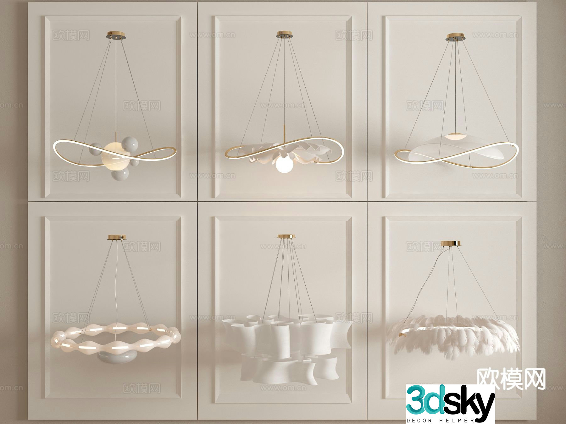 Cream style chandelier feather lamp 3d model
