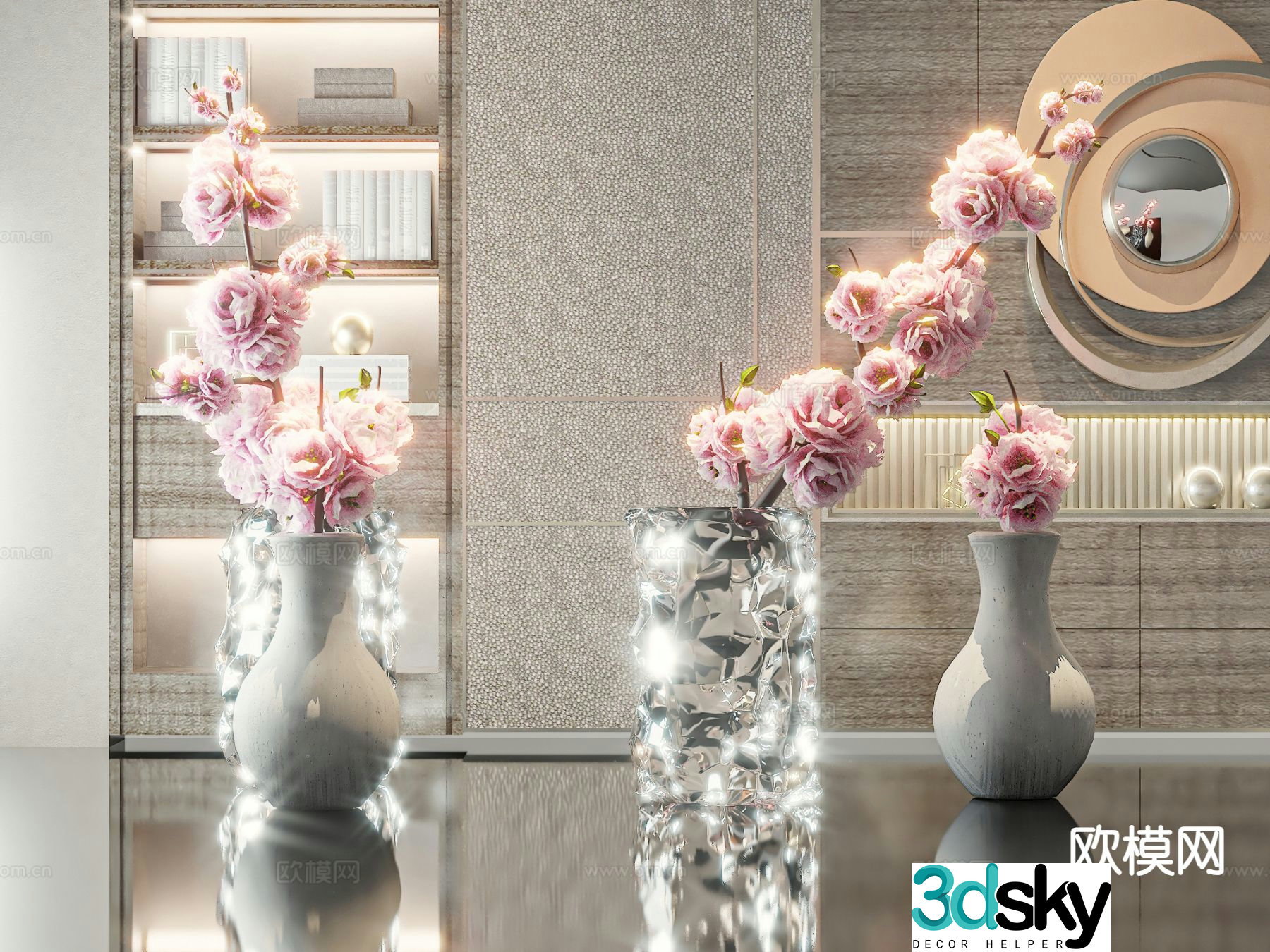 modern vase floral arrangement flower arrangement flowers 3d model