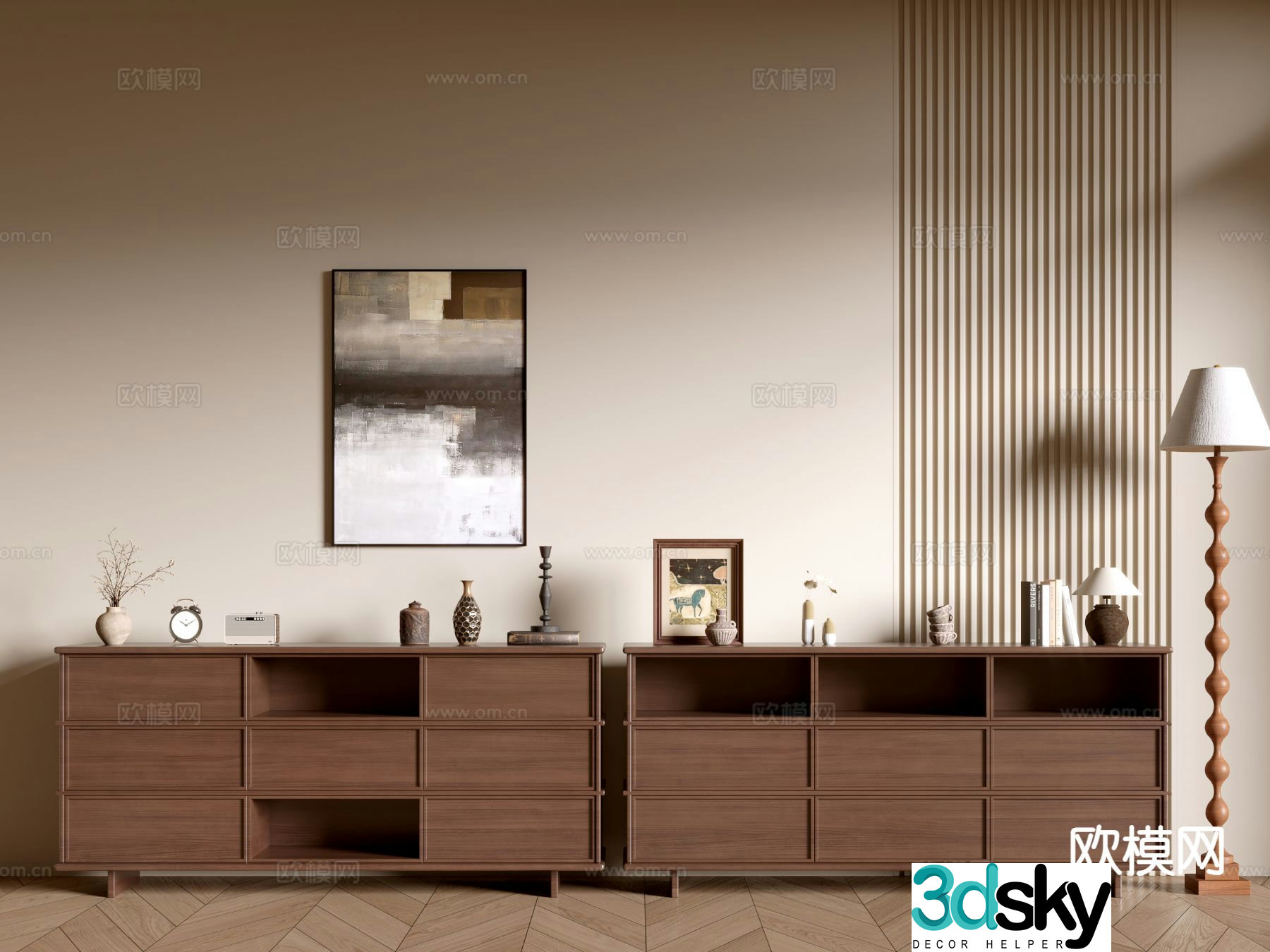 Medieval style low bookcase side cabinet 3D model
