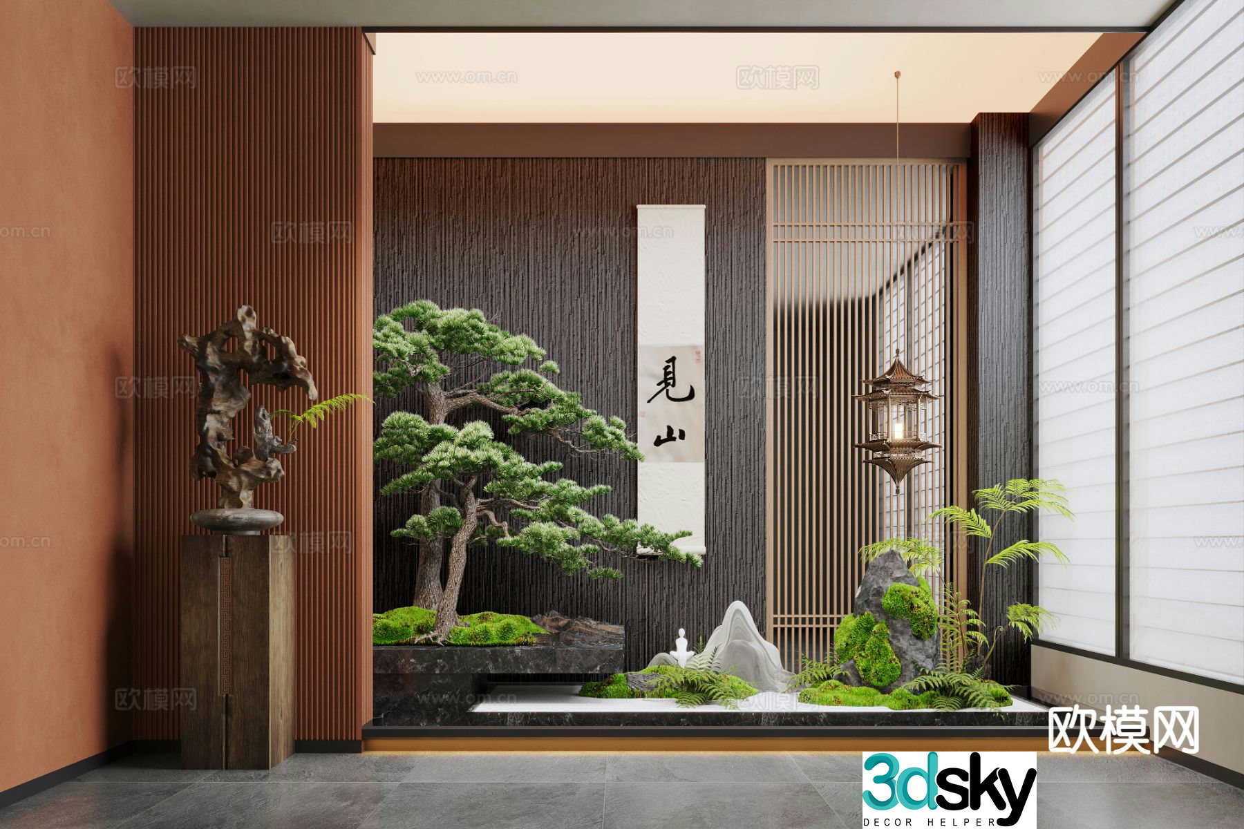 New Chinese style moss landscape landscape sketch indoor landscaping 3d model