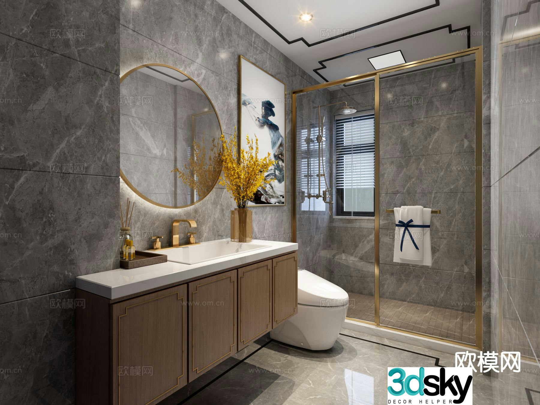 New Chinese style bathroom bathroom toilet 3d model