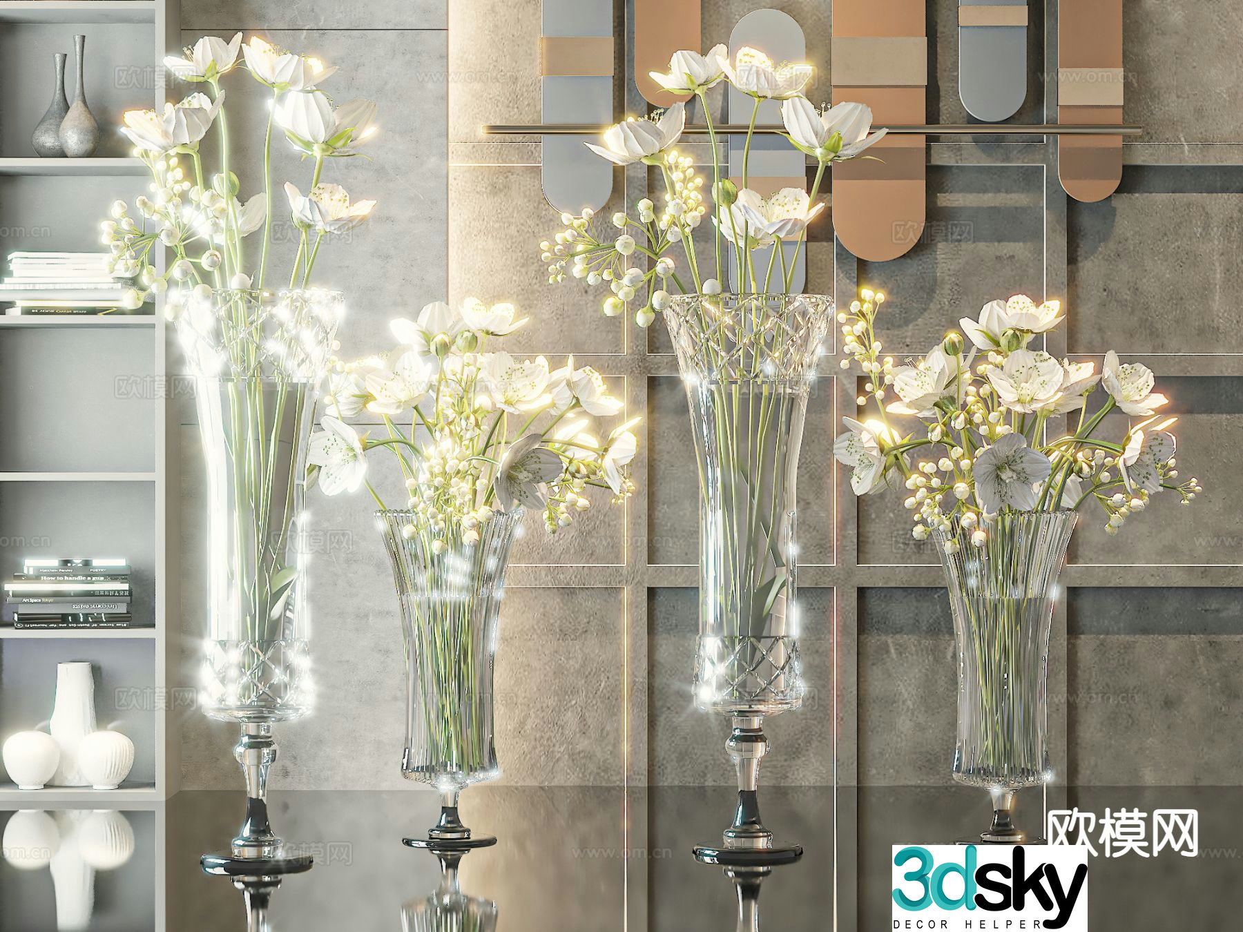 modern vase floral arrangement flower arrangement flowers 3d model