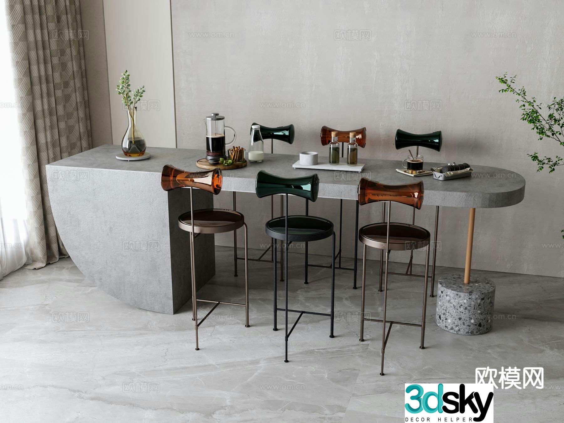 Modern dining table and chairs marble dining table 3d model