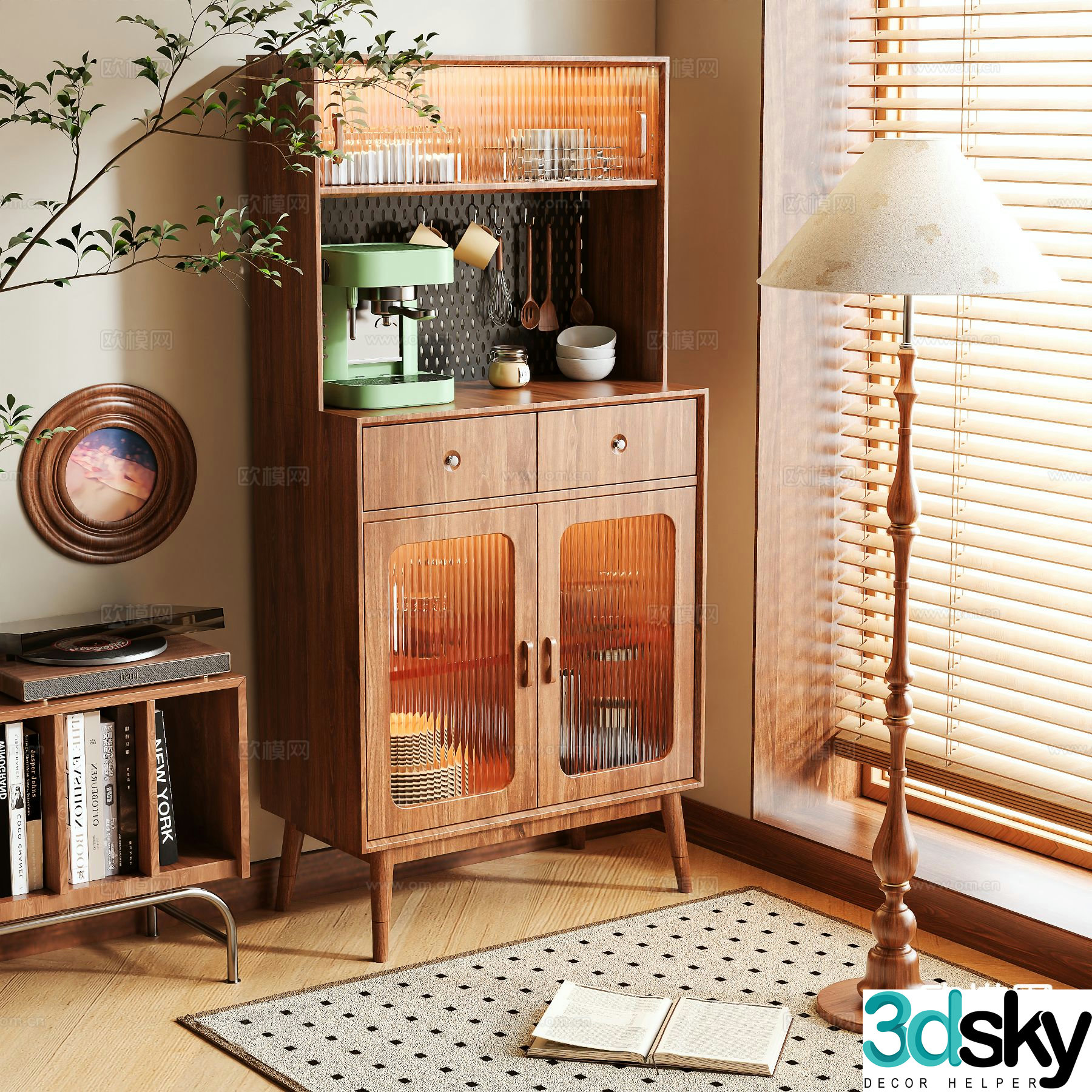 Log style sideboard high cabinet 3d model