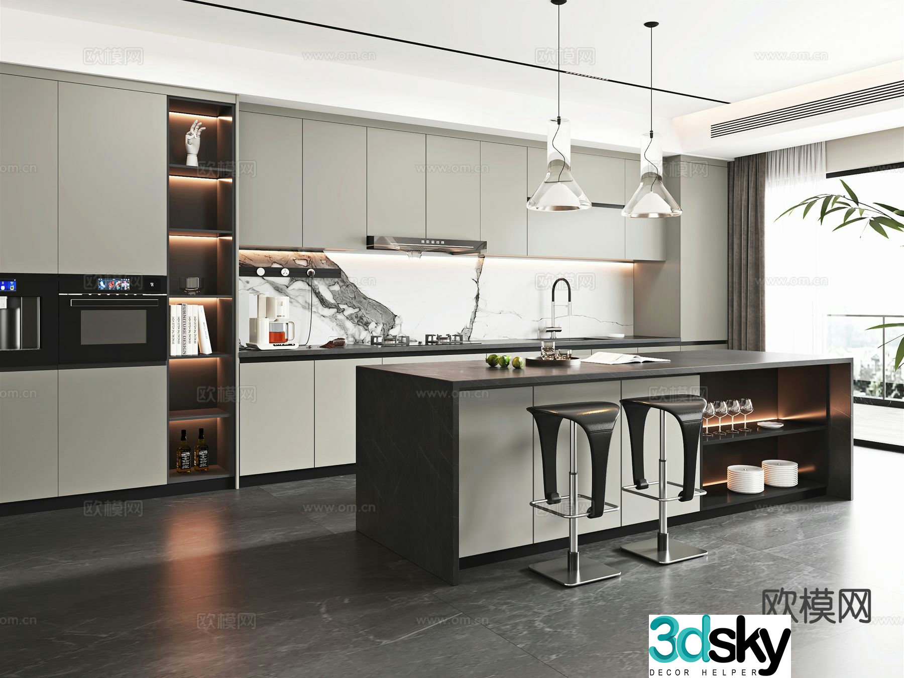 Italian island kitchen 3d model