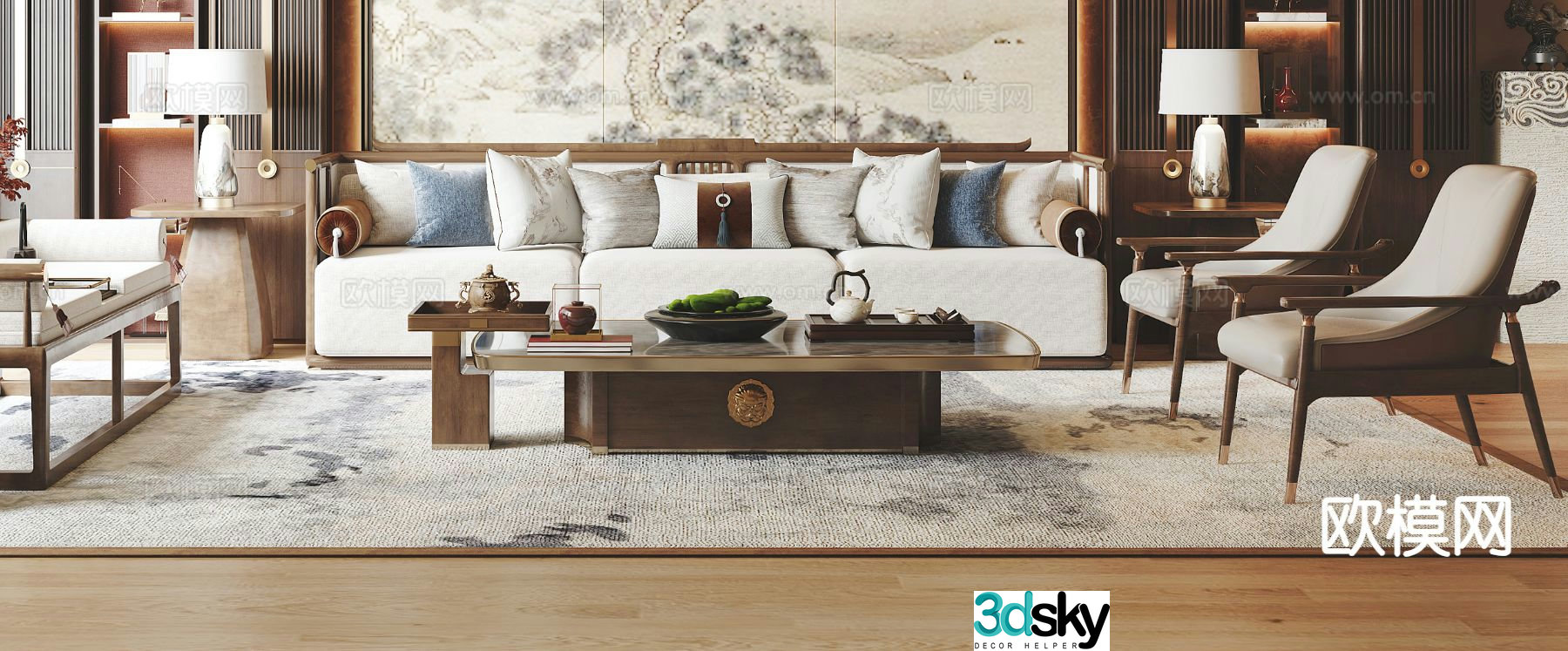 New Chinese style modular sofa 3d model