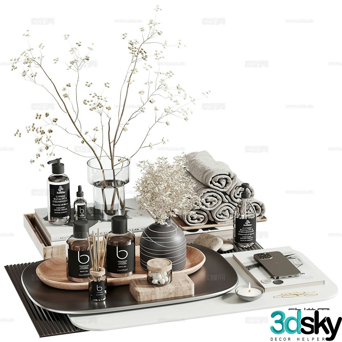 Simple bathroom accessories aromatherapy tray 3d model