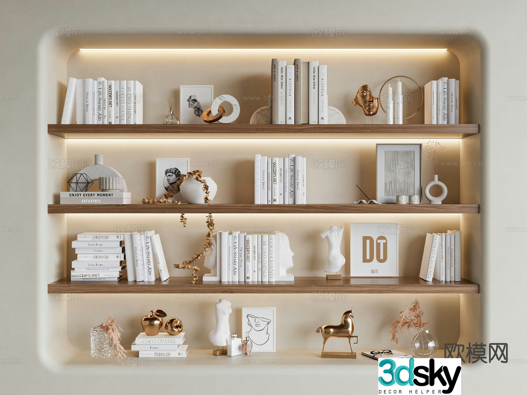 Cream style ornaments books vase 3d model