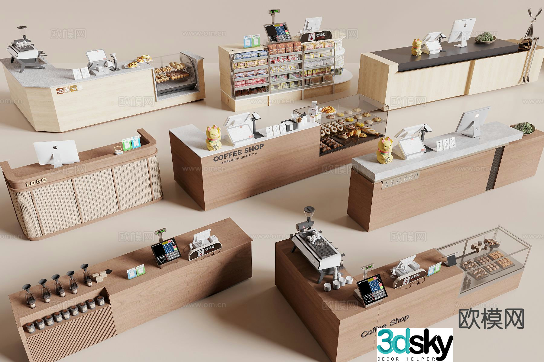 Modern cashier bakery cabinet 3d model
