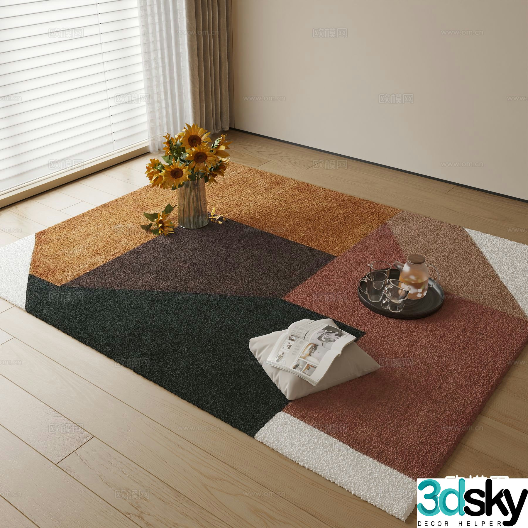 Modern carpet square rug 3d model