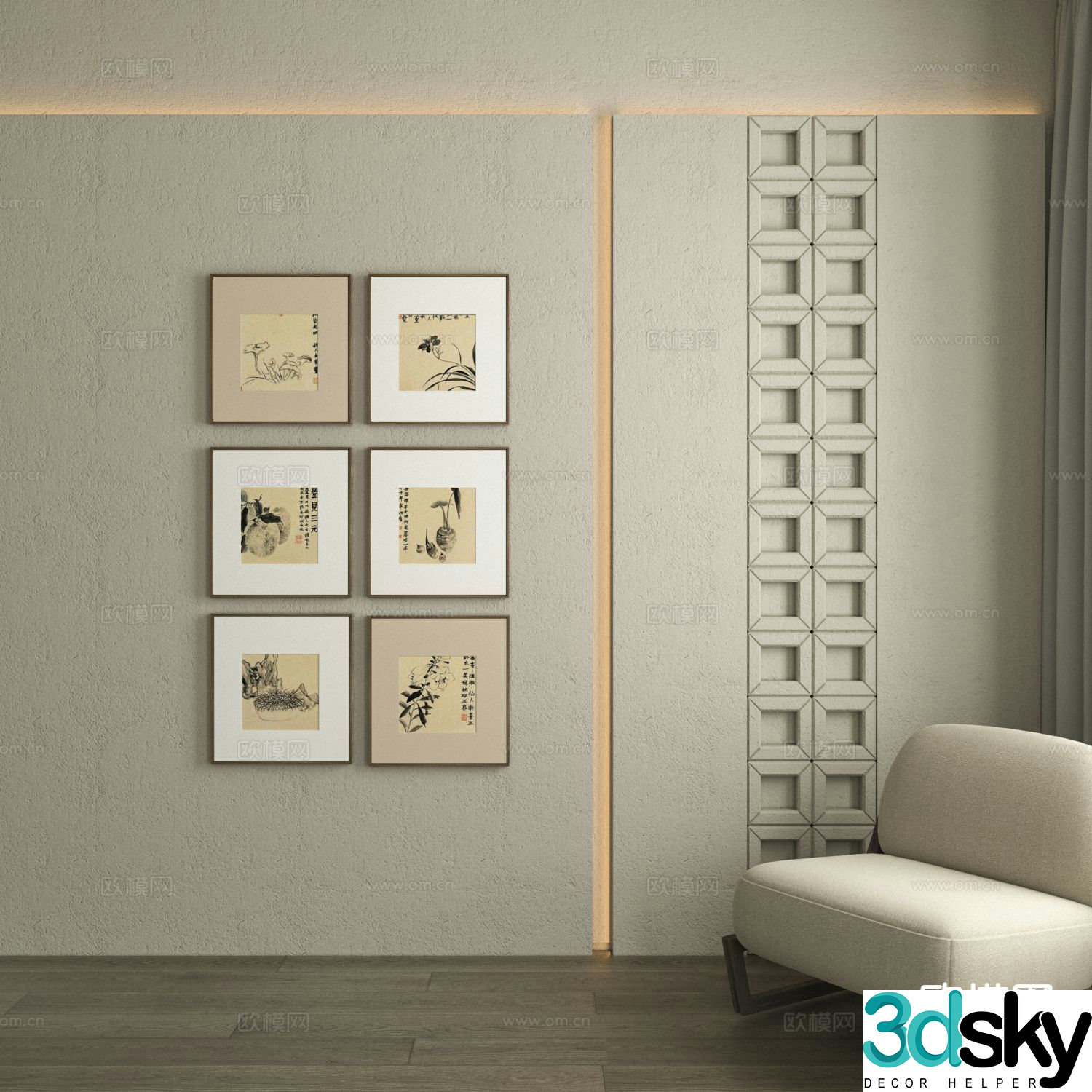 New Chinese-style art painting ink painting decorative painting 3D model