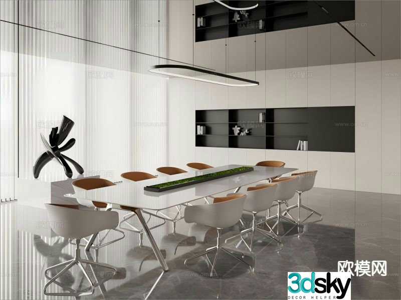 Modern conference table and chairs 3d model