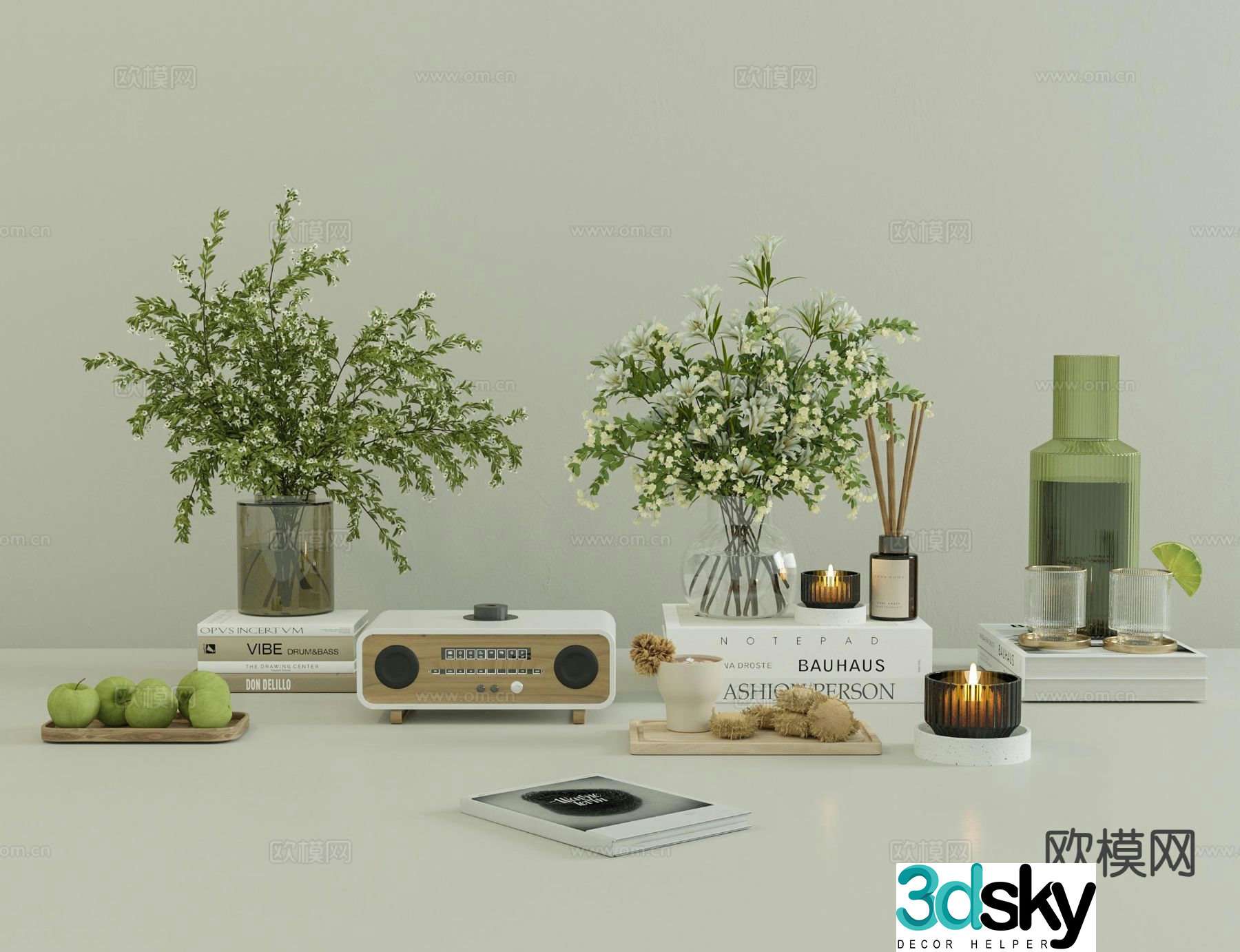 Modern decorative ornaments flowerpots books 3D model