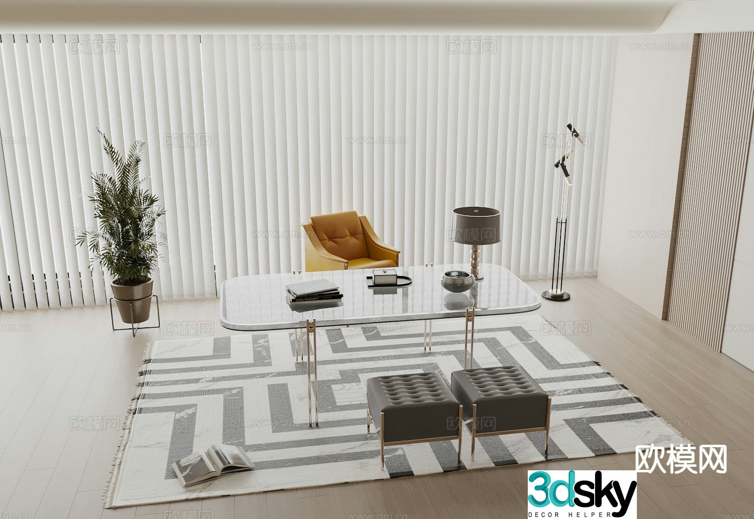 Light luxury desk executive desk 3D model