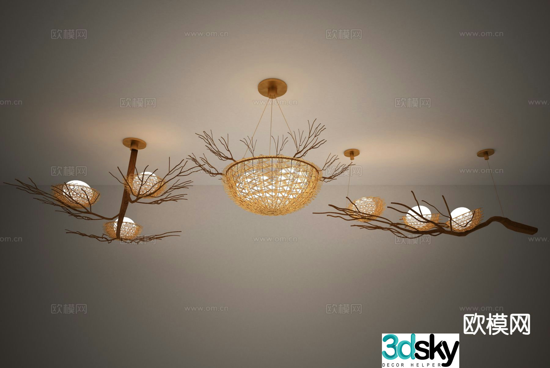 Wabi-sabi woven lamp bird’s nest lamp artistic chandelier 3d model