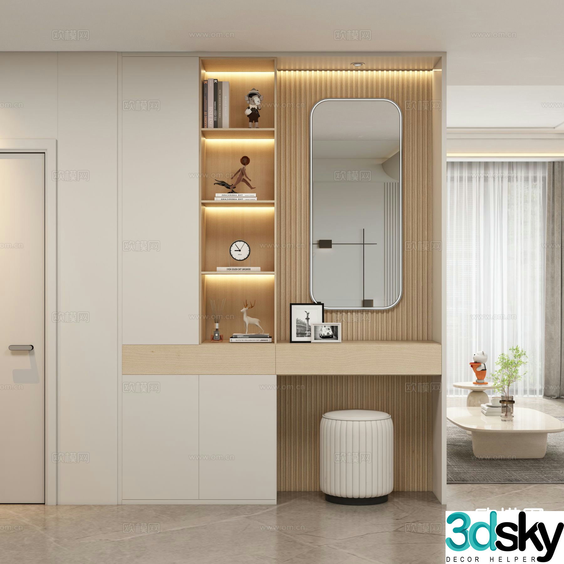 Cream style dresser integrated cabinet 3d model