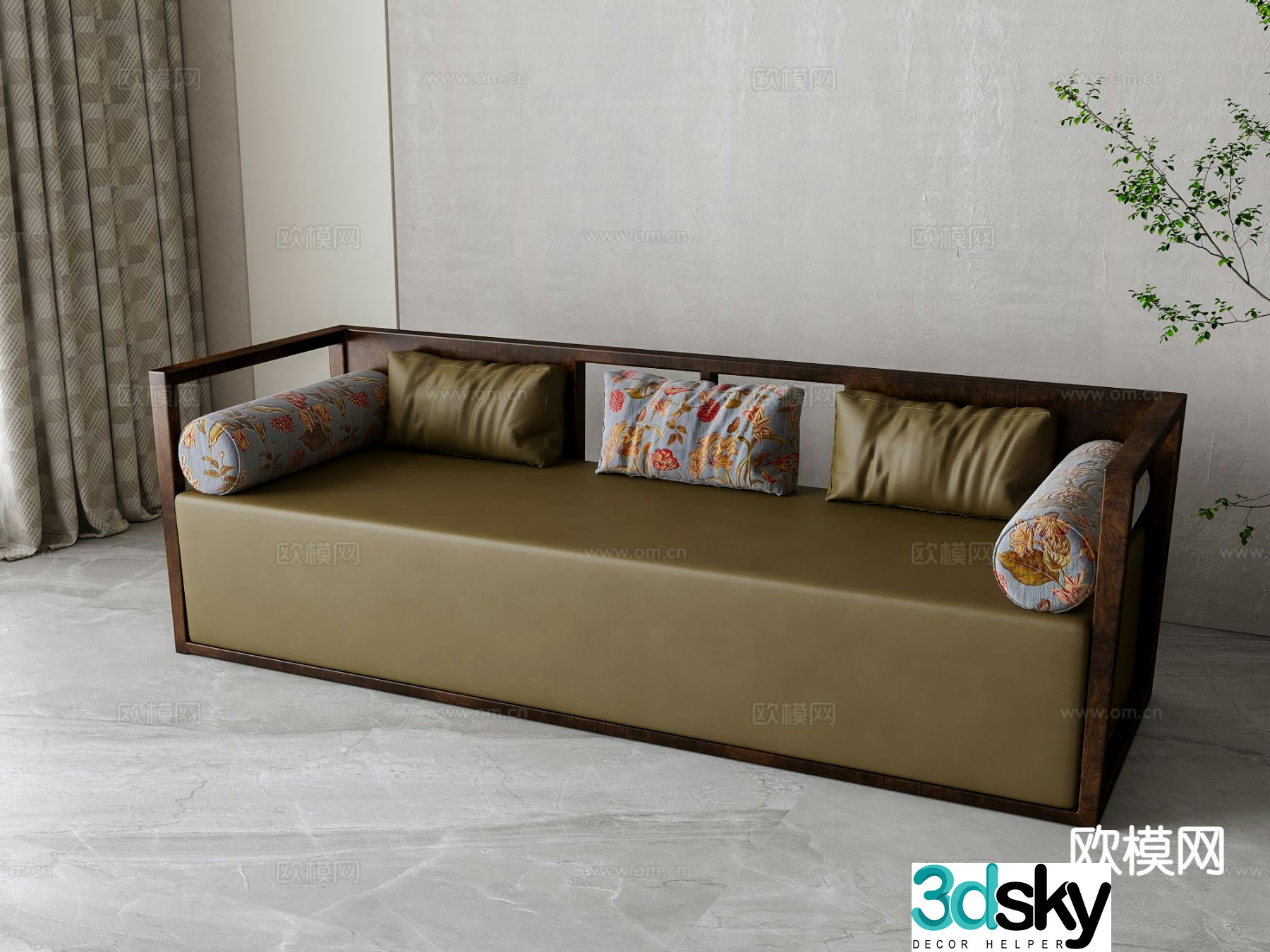 New Chinese style multi-person sofa 3d model
