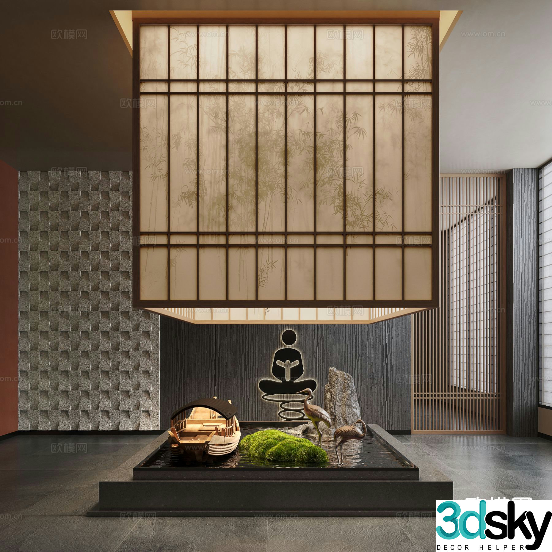 New Chinese style landscaping moss landscape landscape sketch indoor landscaping 3D model