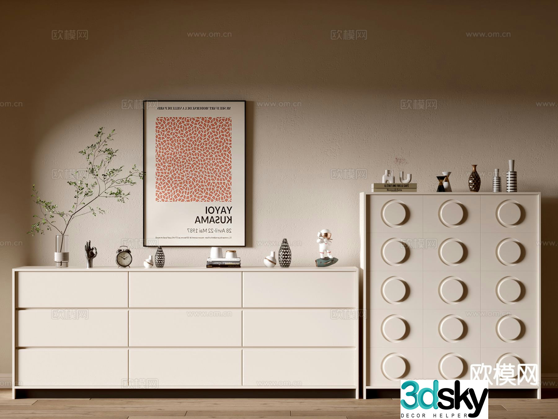 Cream style entrance cabinet drawer cabinet 3d model