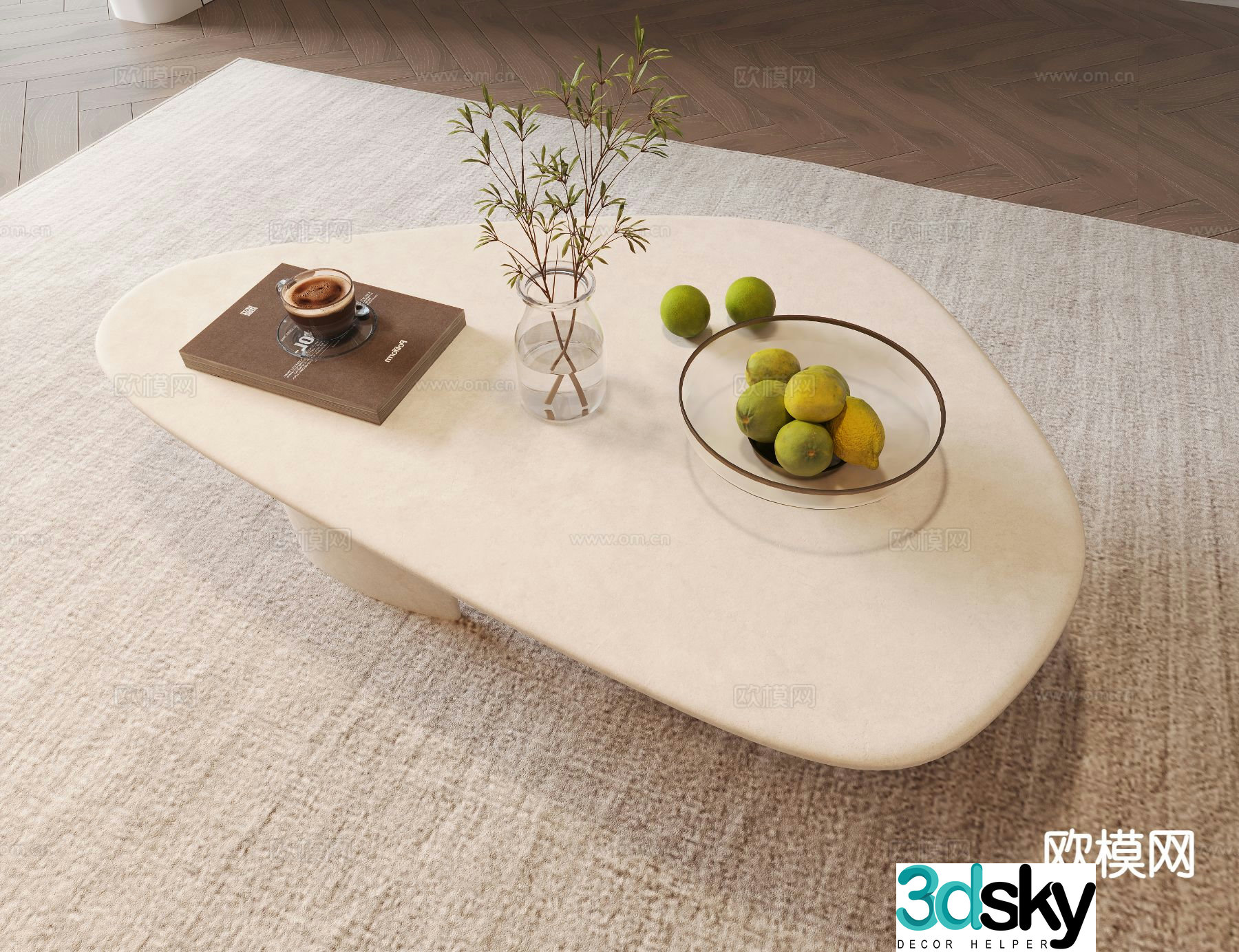 Cream style coffee table special shaped coffee table 3d model