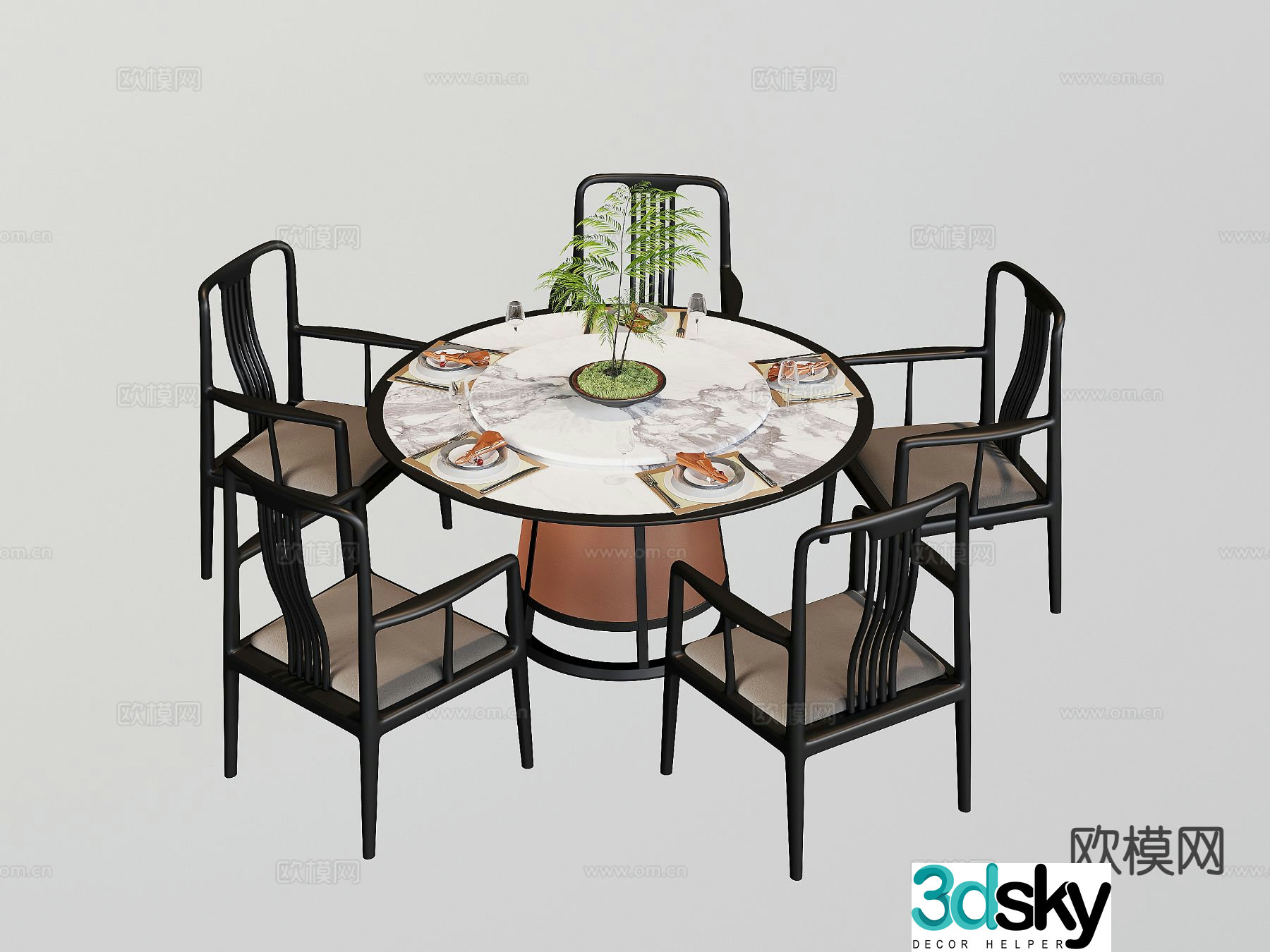 New Chinese style dining table and chairs round dining table 3d model