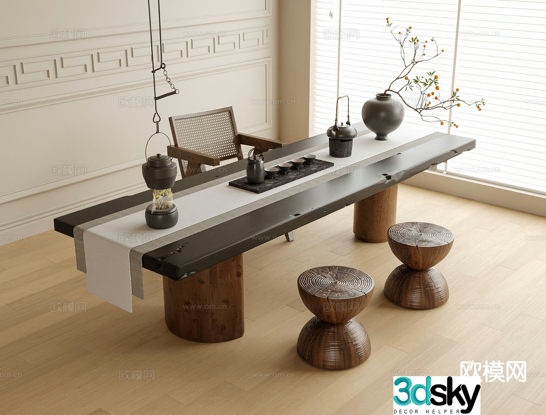 Modern tea table and chairs 3d model