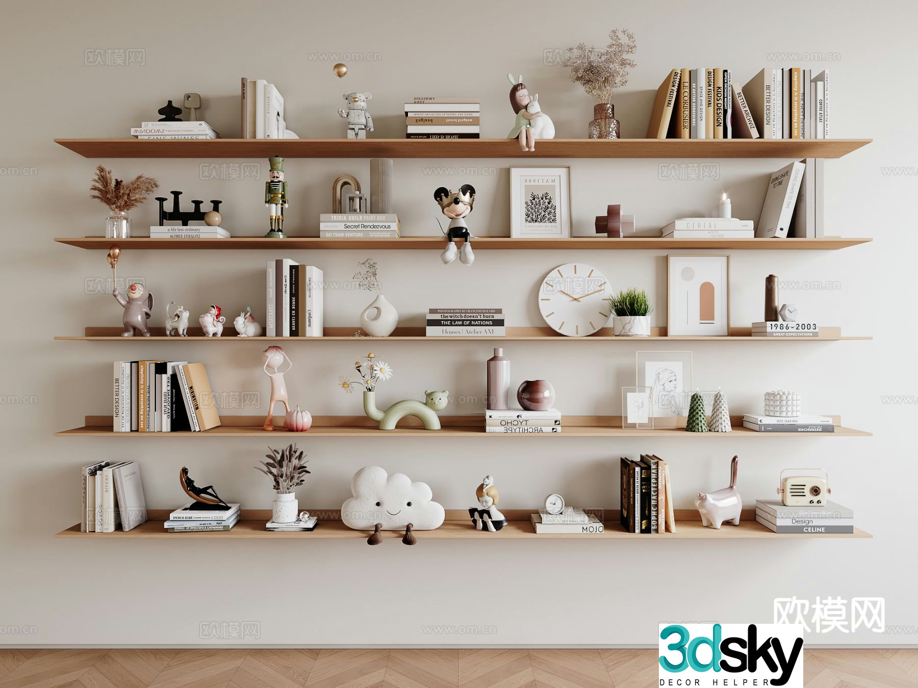 Modern decorations ornaments books alarm clocks hanging paintings 3D model